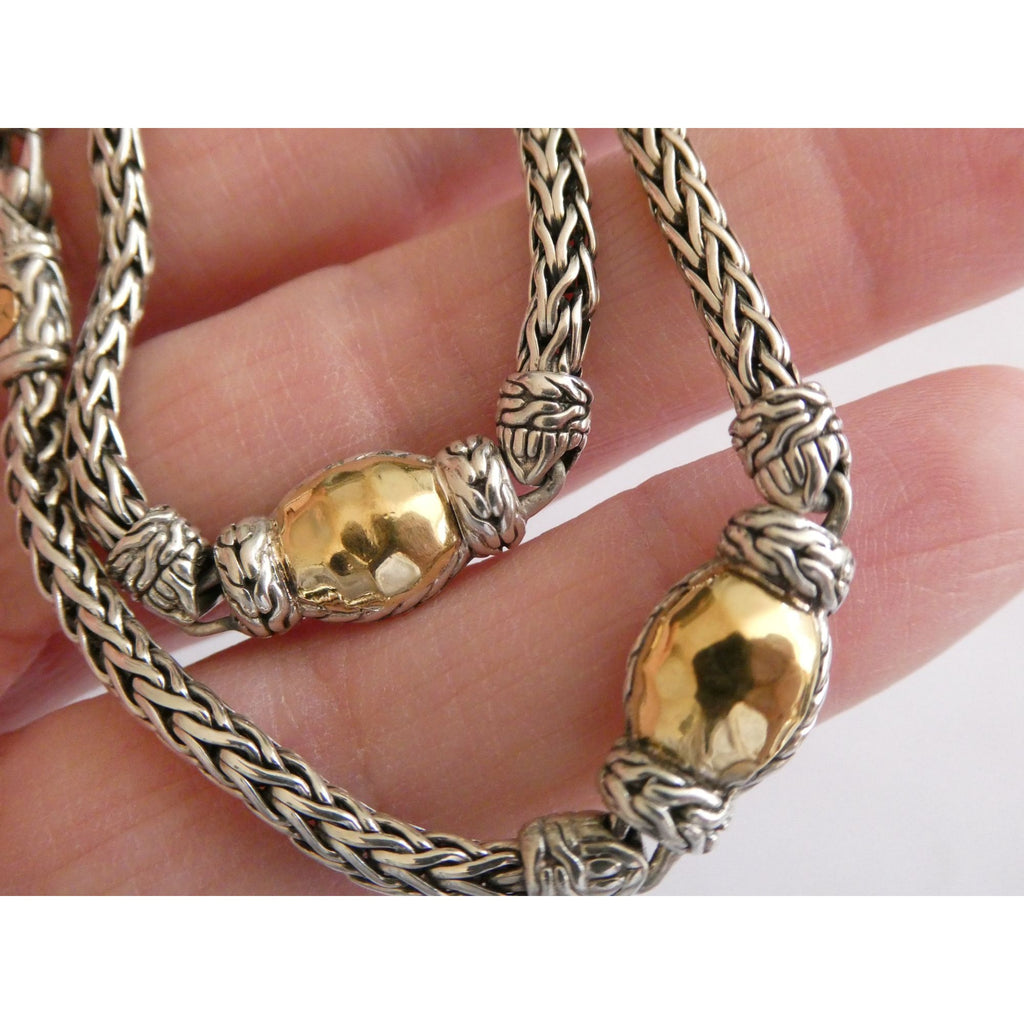 John Hardy Palu Sterling Silver and Hammered 22k Yellow Gold 5 Station Necklace