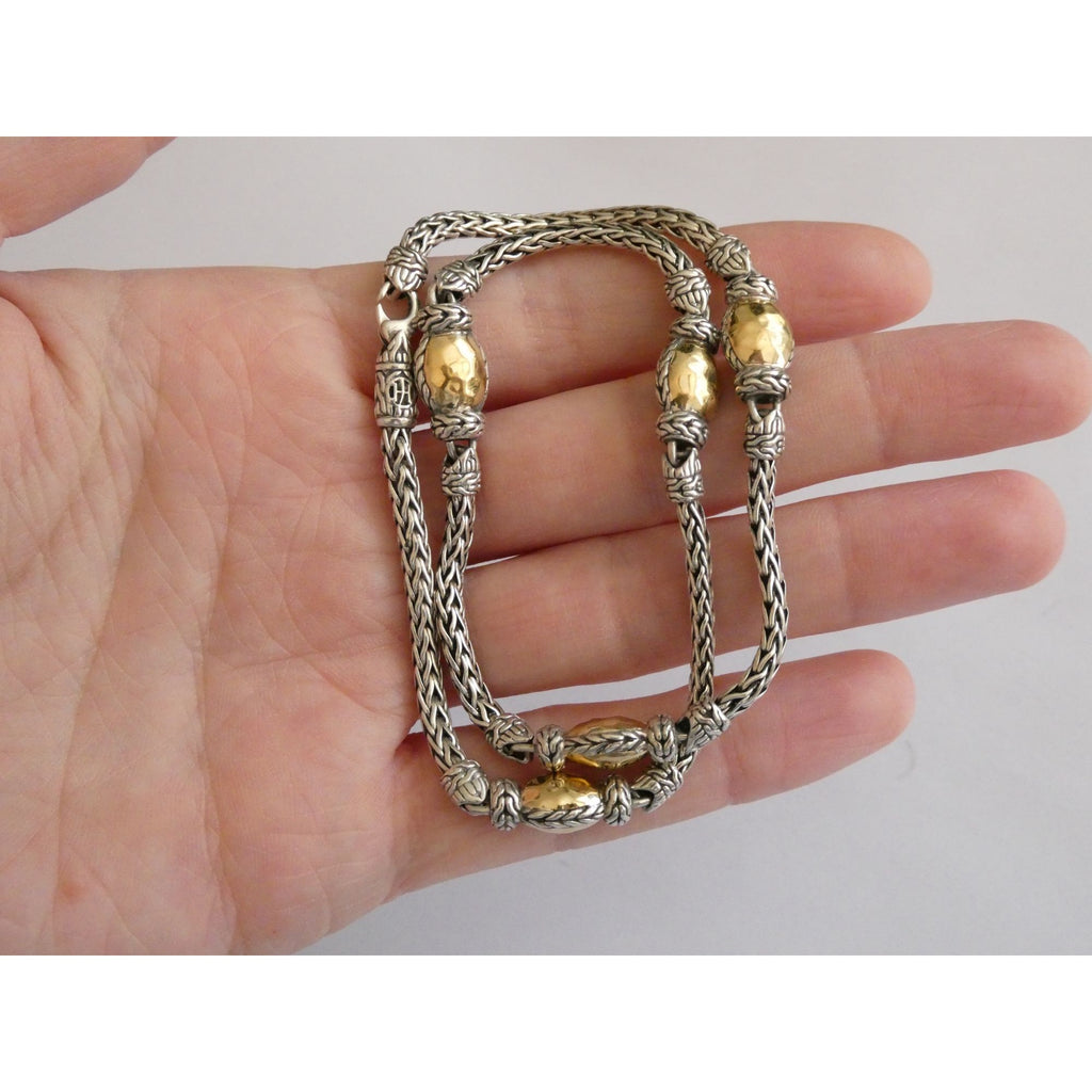 John Hardy Palu Sterling Silver and Hammered 22k Yellow Gold 5 Station Necklace