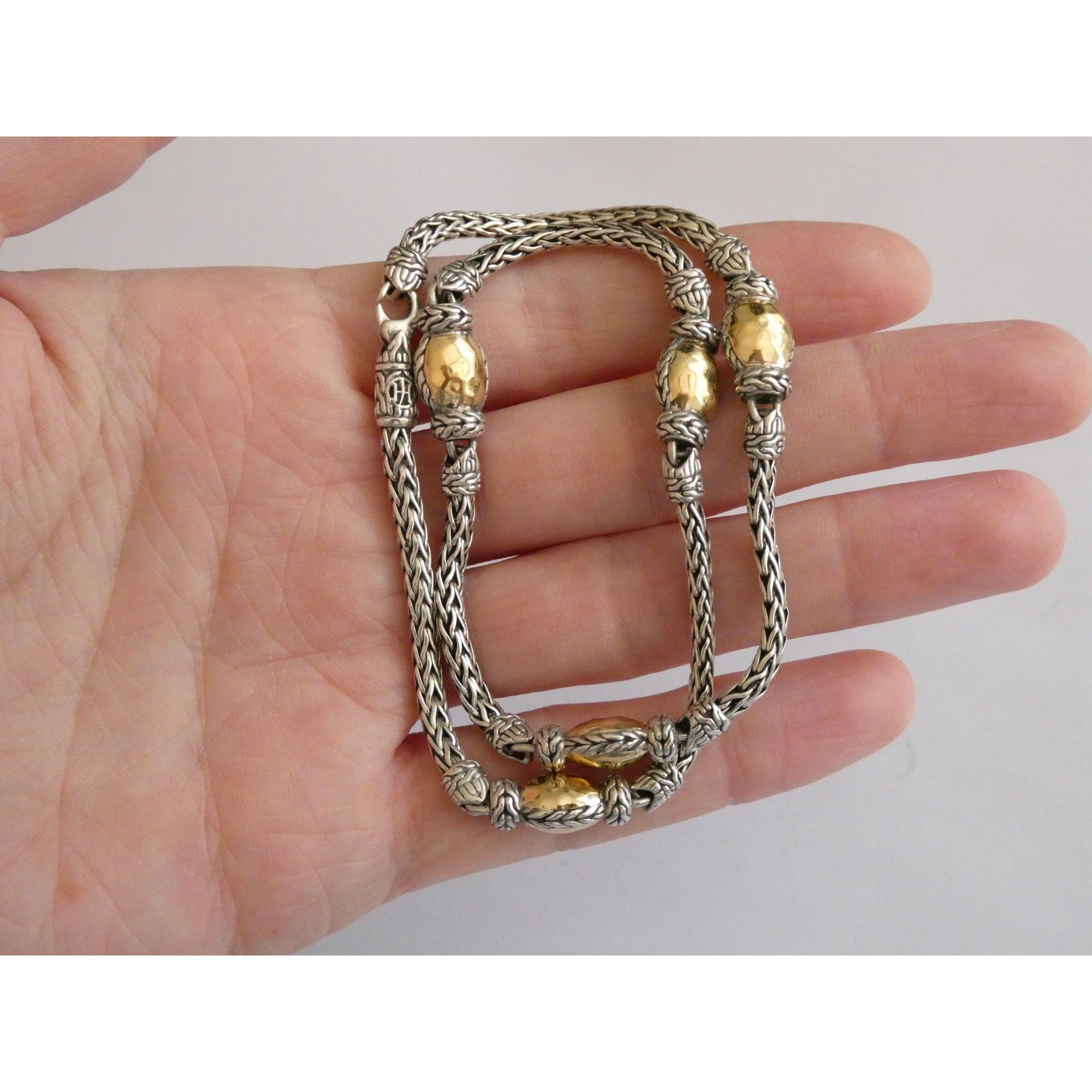 John Hardy Palu Sterling Silver and Hammered 22k Yellow Gold 5 Station Necklace