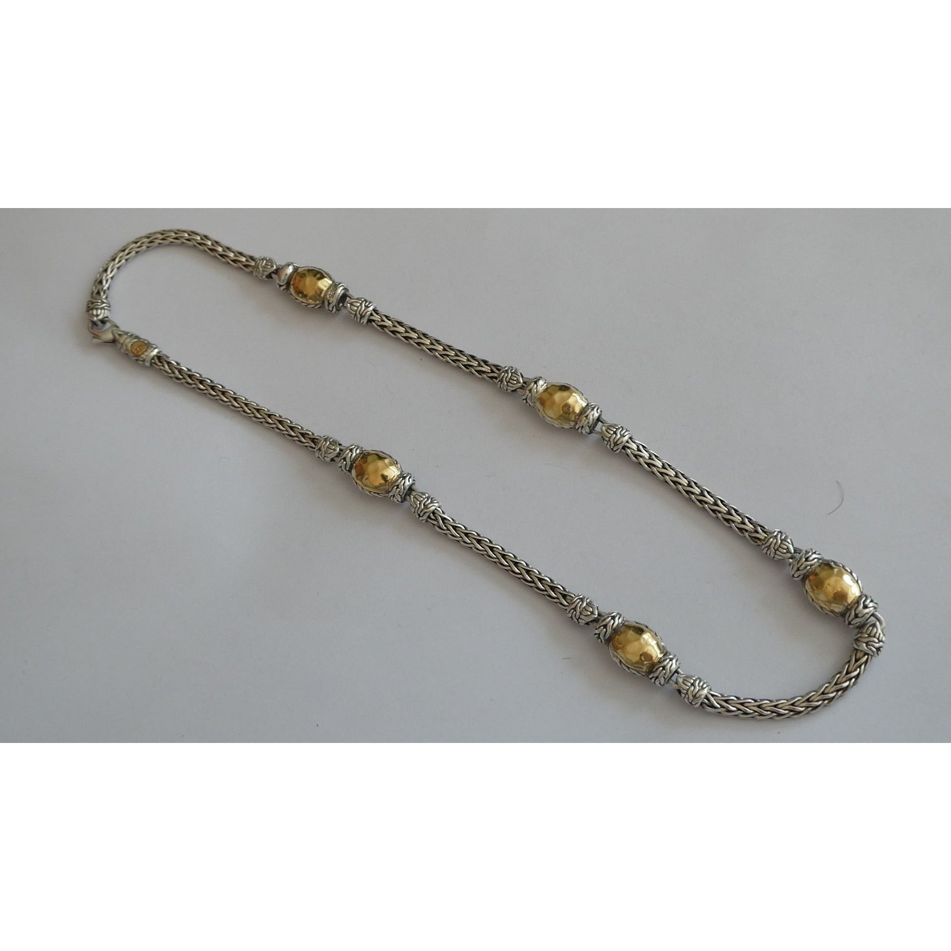John Hardy Palu Sterling Silver and Hammered 22k Yellow Gold 5 Station Necklace