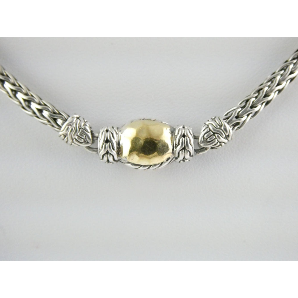 John Hardy Palu Sterling Silver and Hammered 22k Yellow Gold 5 Station Necklace