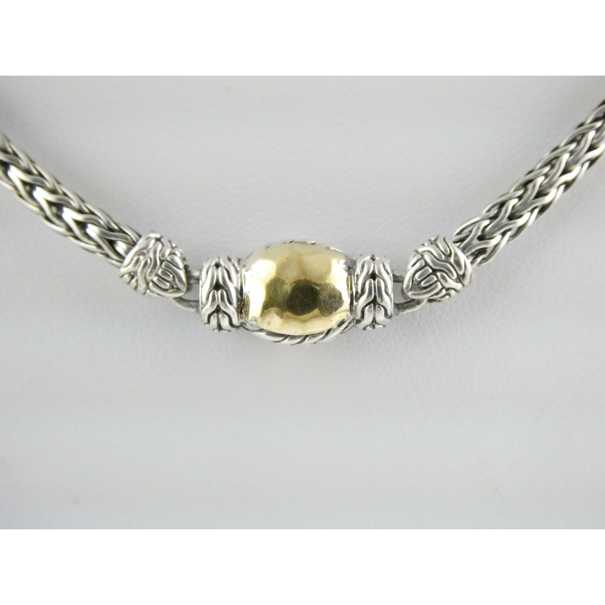 John Hardy Palu Sterling Silver and Hammered 22k Yellow Gold 5 Station Necklace