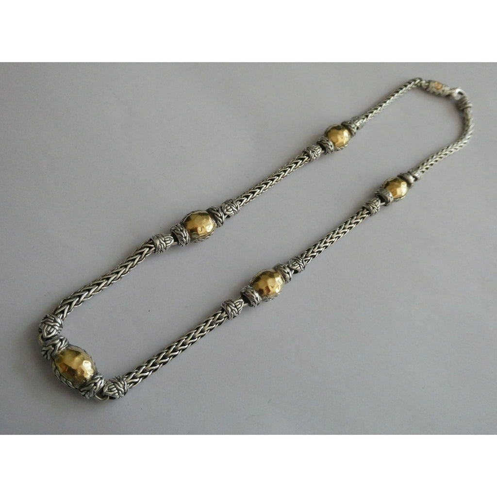 John Hardy Palu Sterling Silver and Hammered 22k Yellow Gold 5 Station Necklace