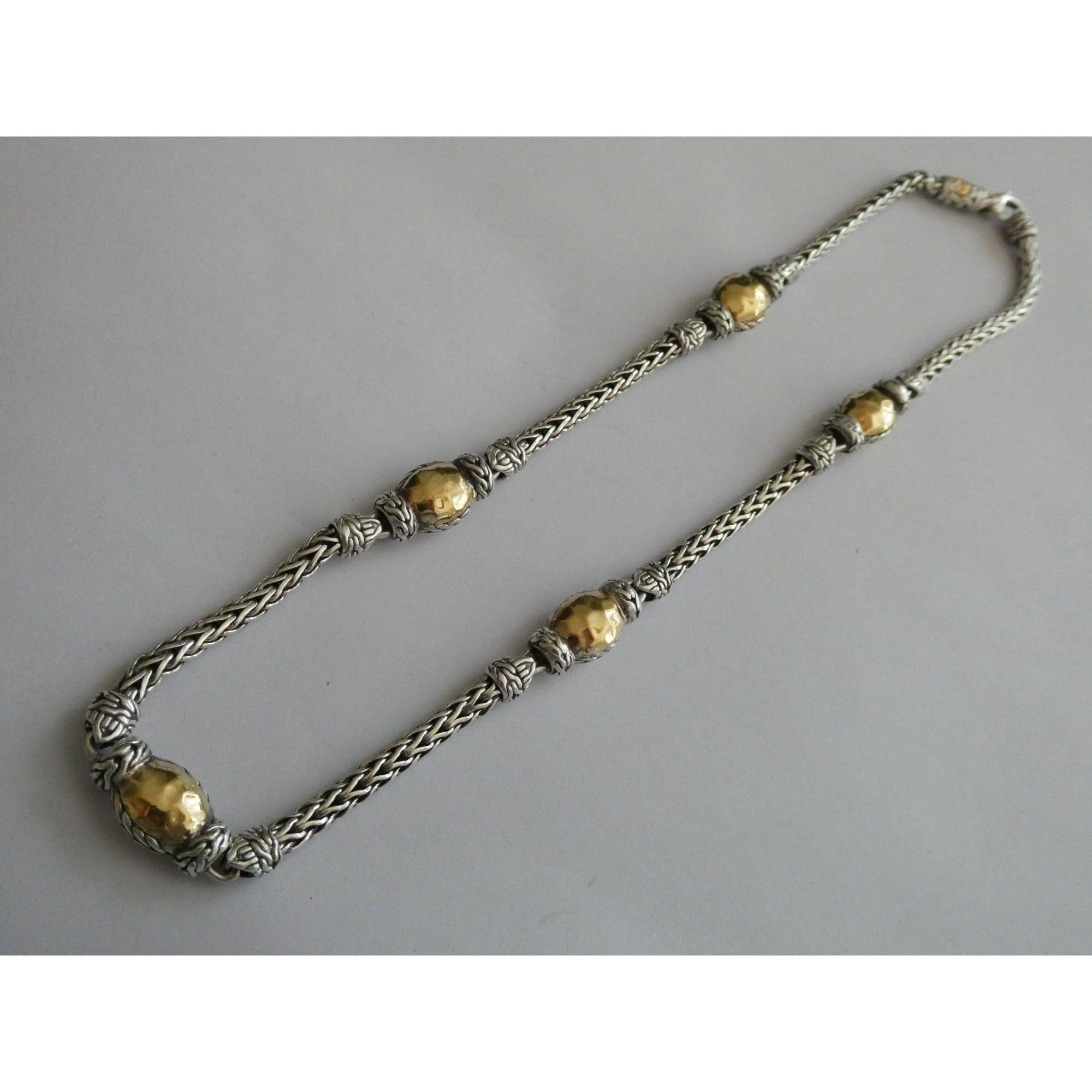 John Hardy Palu Sterling Silver and Hammered 22k Yellow Gold 5 Station Necklace