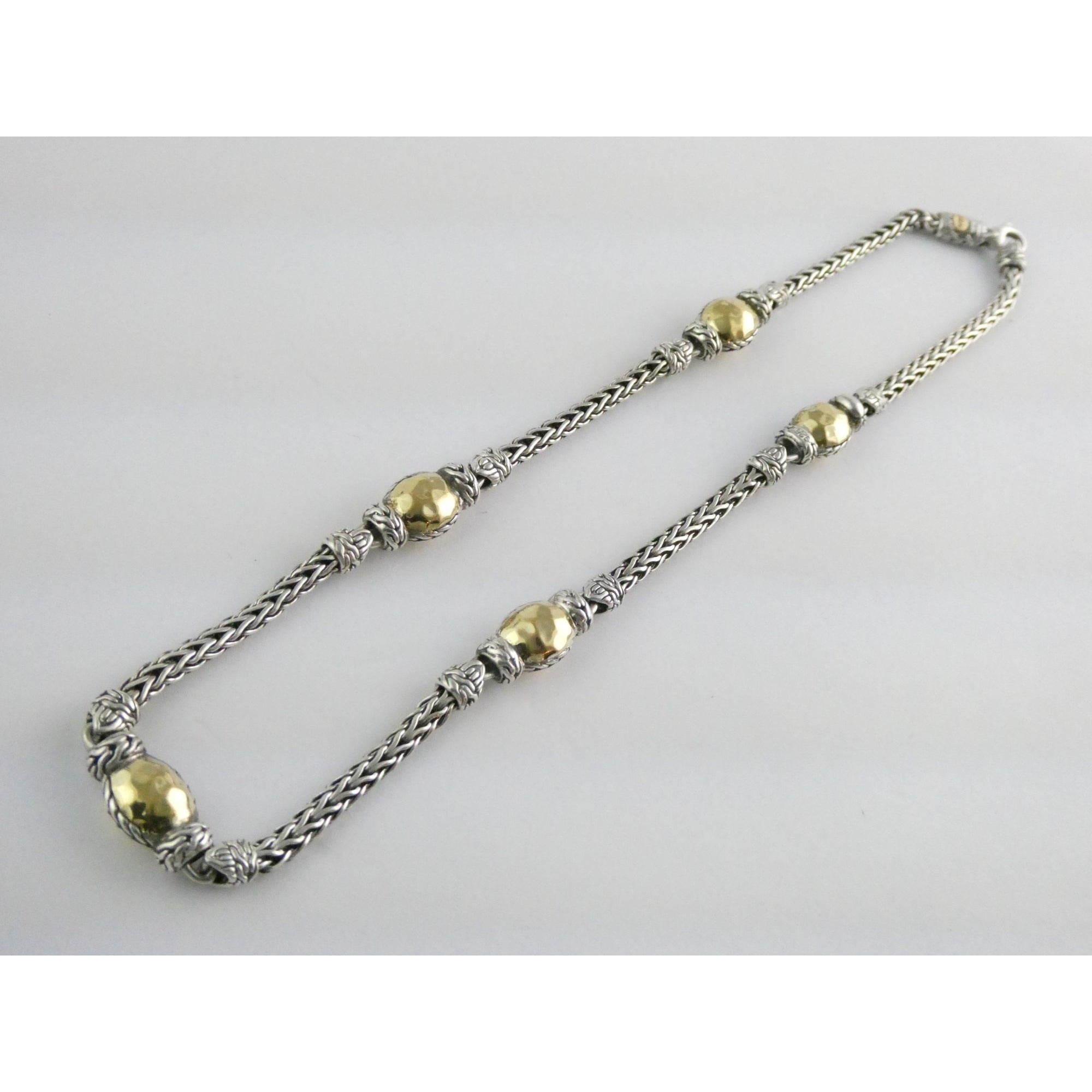 John Hardy Palu Sterling Silver and Hammered 22k Yellow Gold 5 Station Necklace