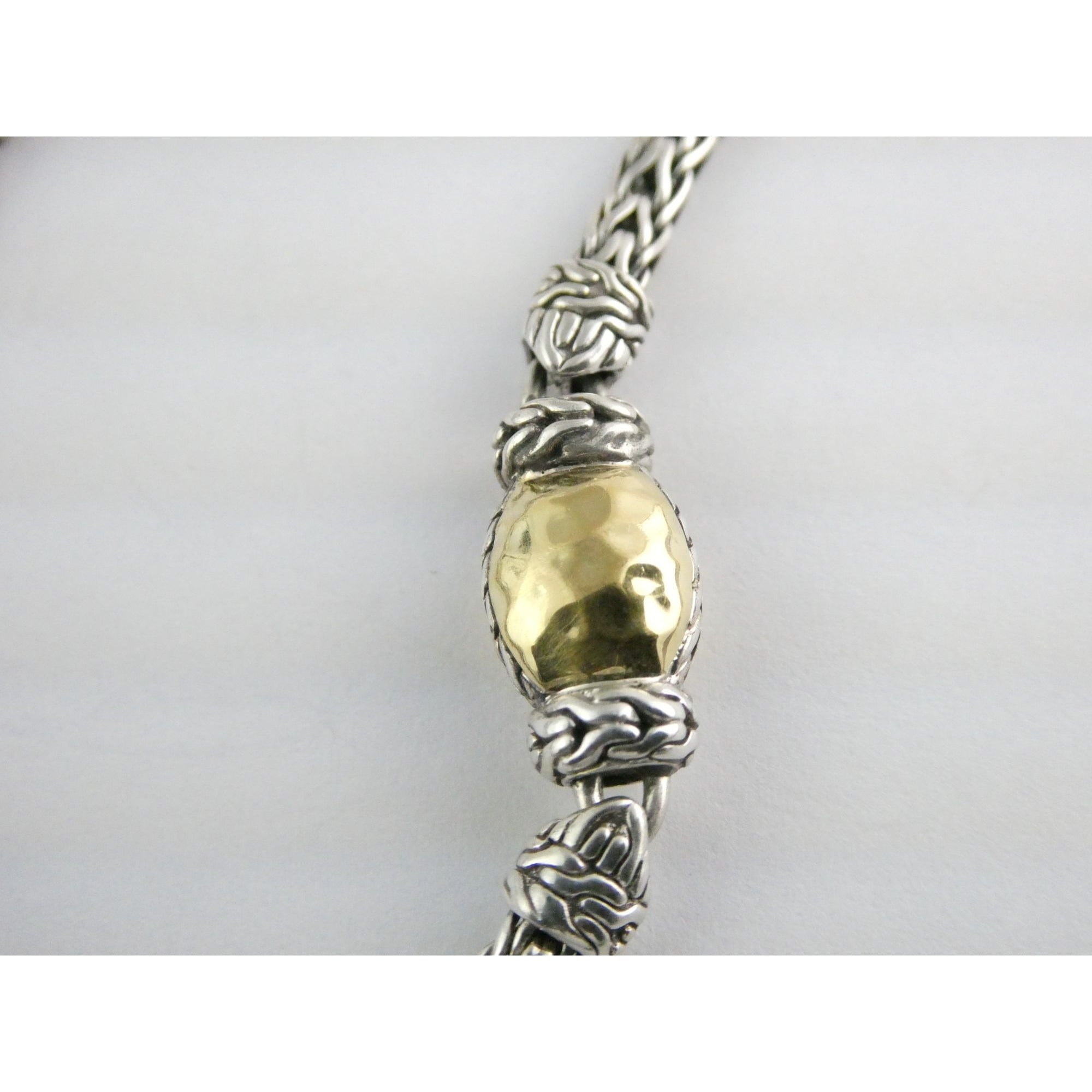 John Hardy Palu Sterling Silver and Hammered 22k Yellow Gold 5 Station Necklace
