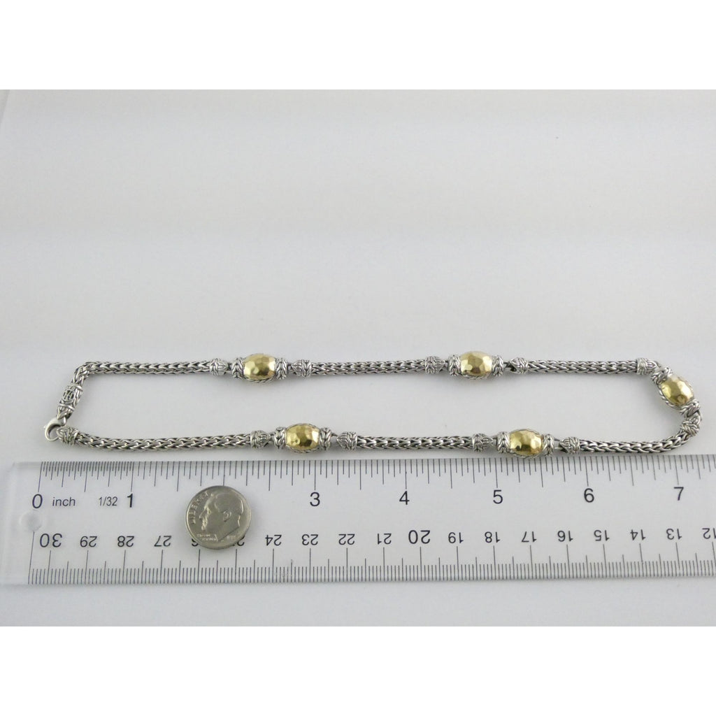 John Hardy Palu Sterling Silver and Hammered 22k Yellow Gold 5 Station Necklace