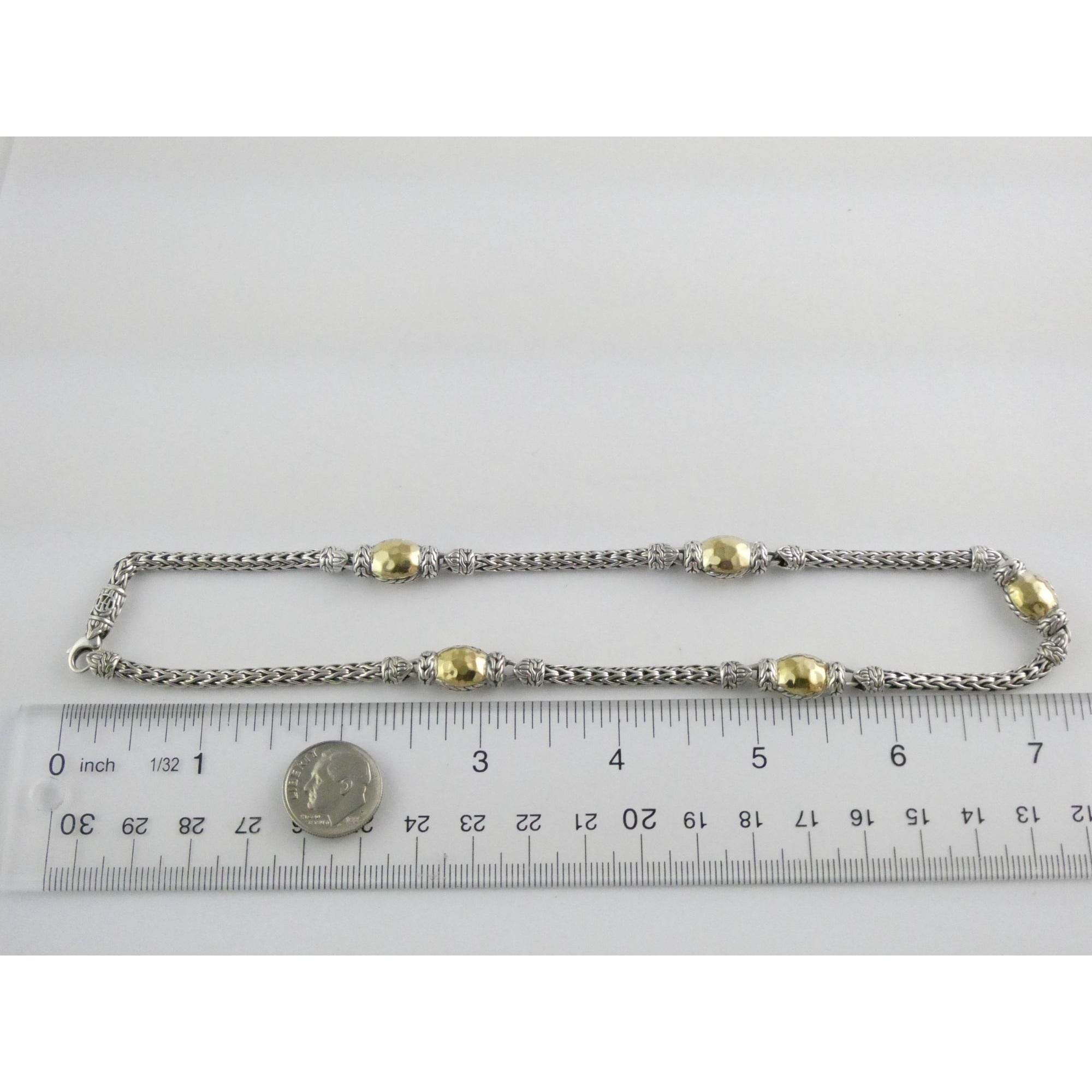 John Hardy Palu Sterling Silver and Hammered 22k Yellow Gold 5 Station Necklace