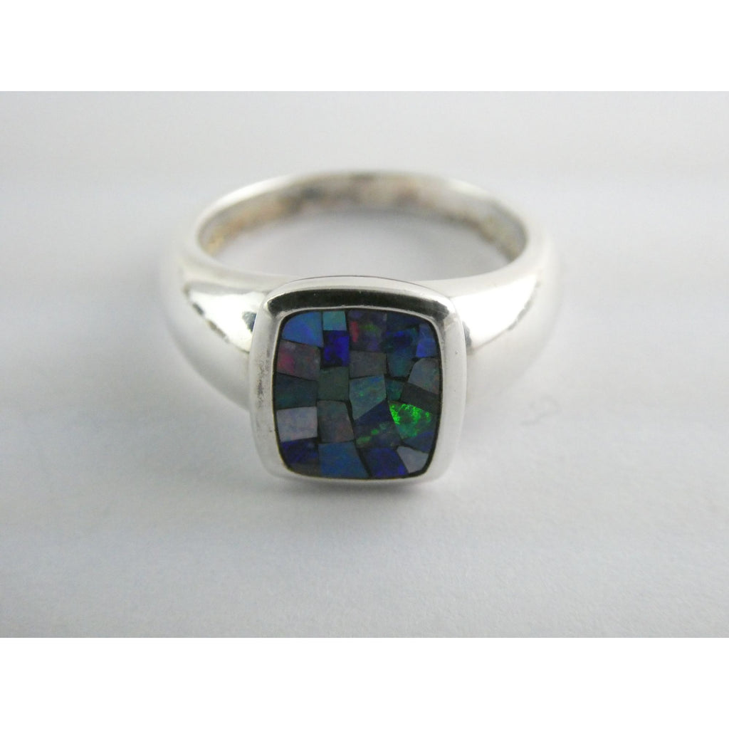 Sterling Silver Blue Opal Mosaic Inlay Ring Size 8 Weighs 7.3g 925