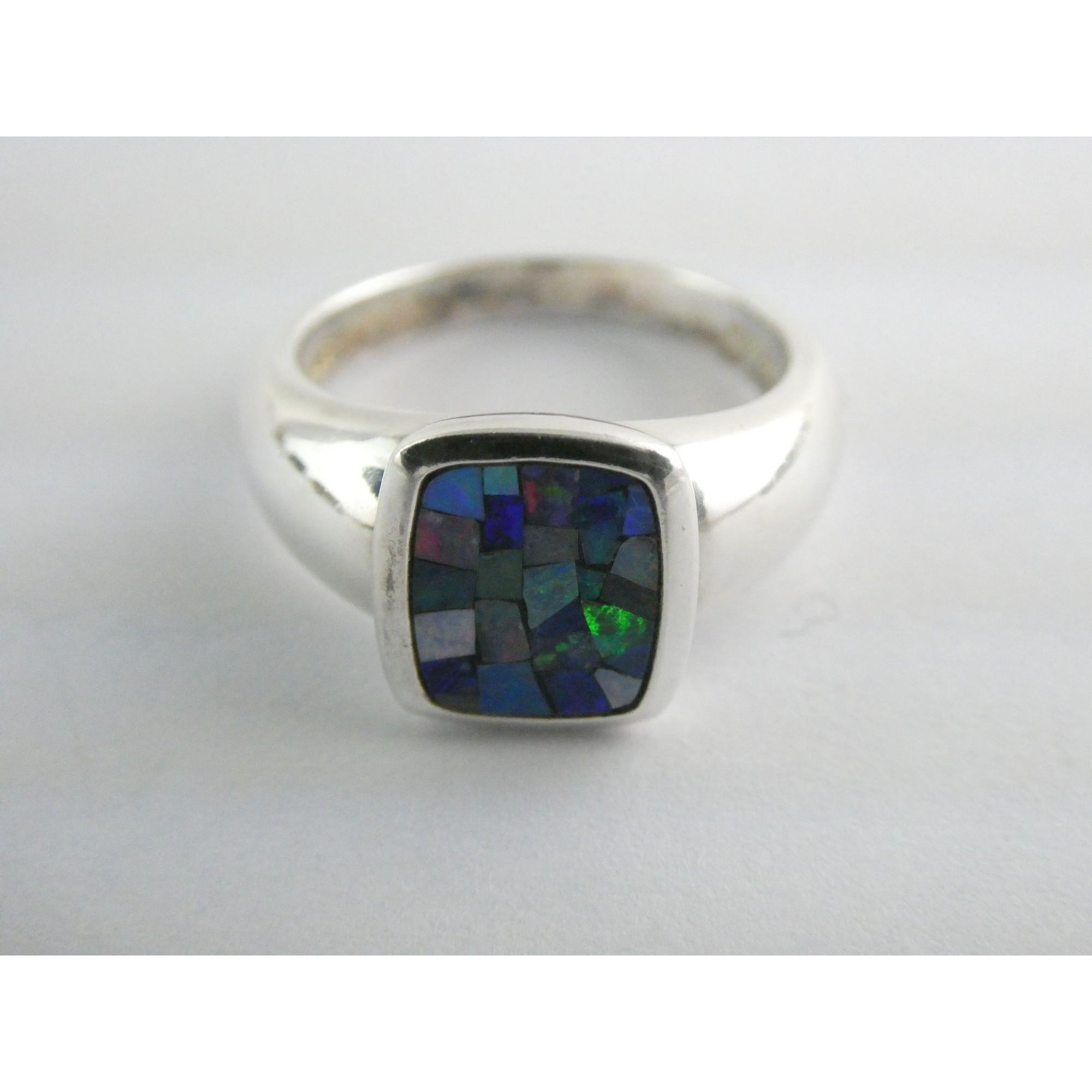 Sterling Silver Blue Opal Mosaic Inlay Ring Size 8 Weighs 7.3g 925