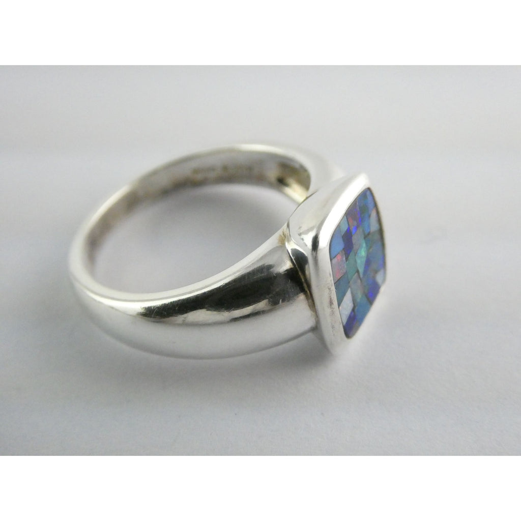 Sterling Silver Blue Opal Mosaic Inlay Ring Size 8 Weighs 7.3g 925