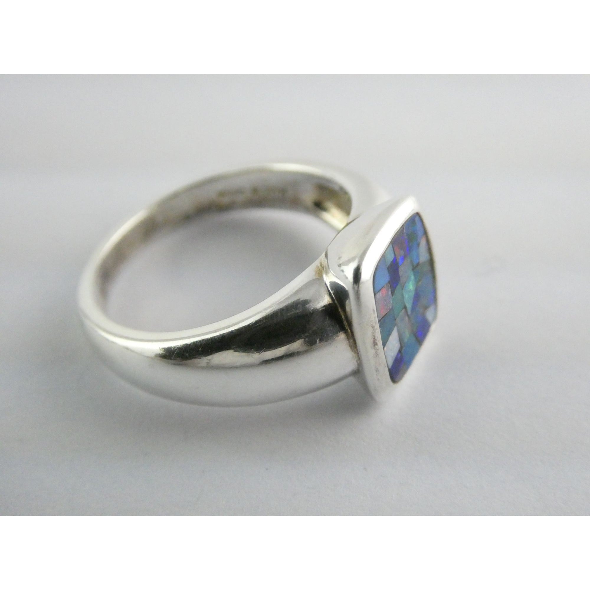 Sterling Silver Blue Opal Mosaic Inlay Ring Size 8 Weighs 7.3g 925