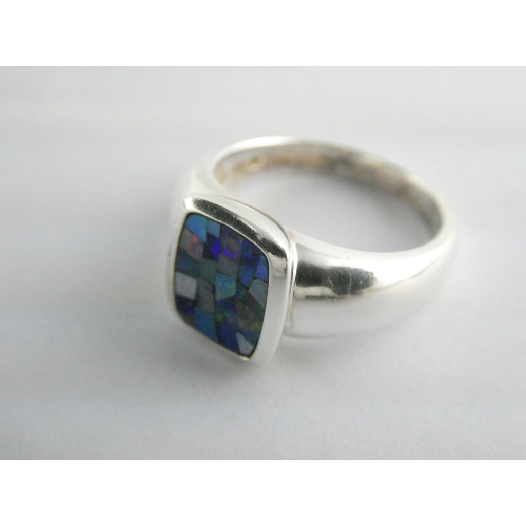 Sterling Silver Blue Opal Mosaic Inlay Ring Size 8 Weighs 7.3g 925
