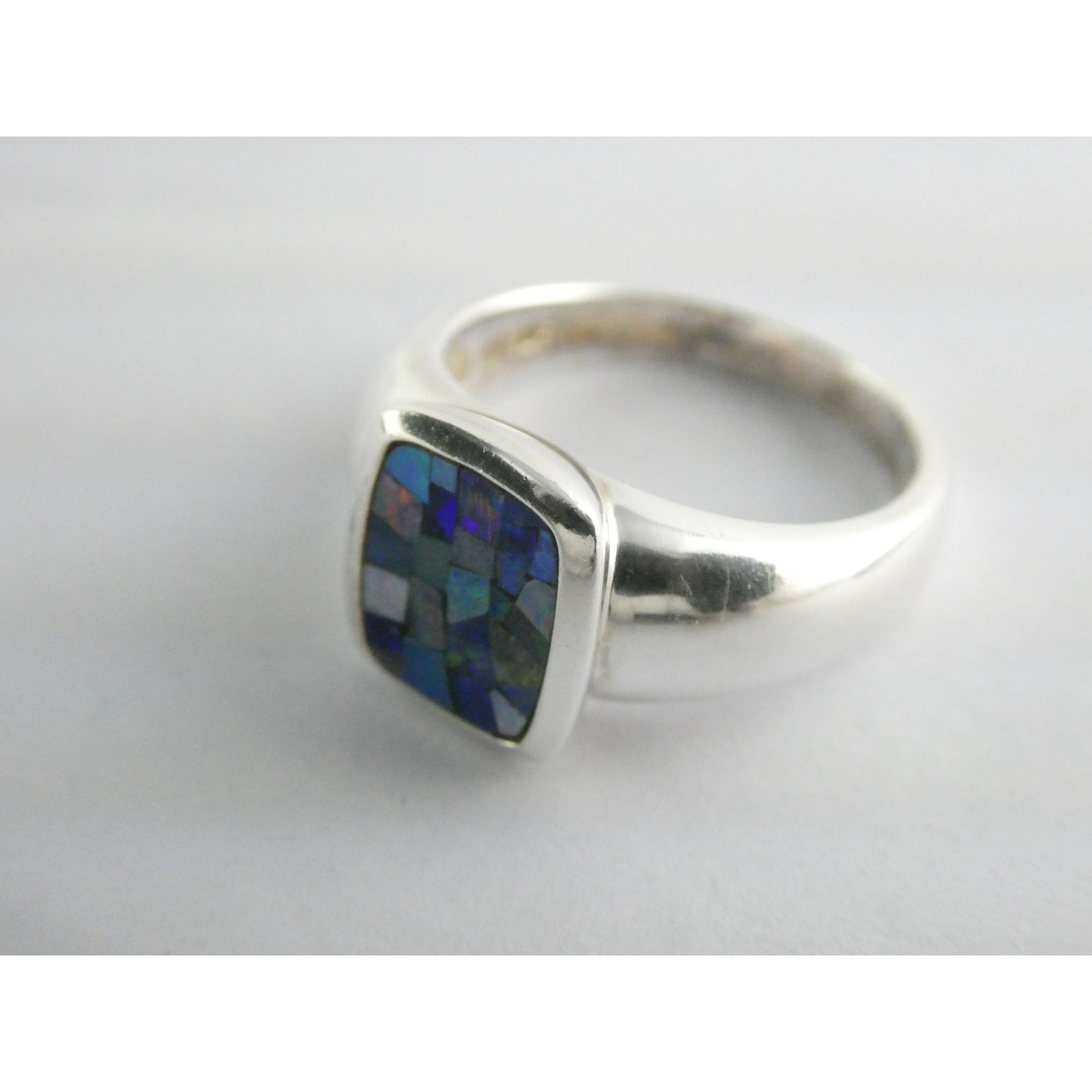 Sterling Silver Blue Opal Mosaic Inlay Ring Size 8 Weighs 7.3g 925