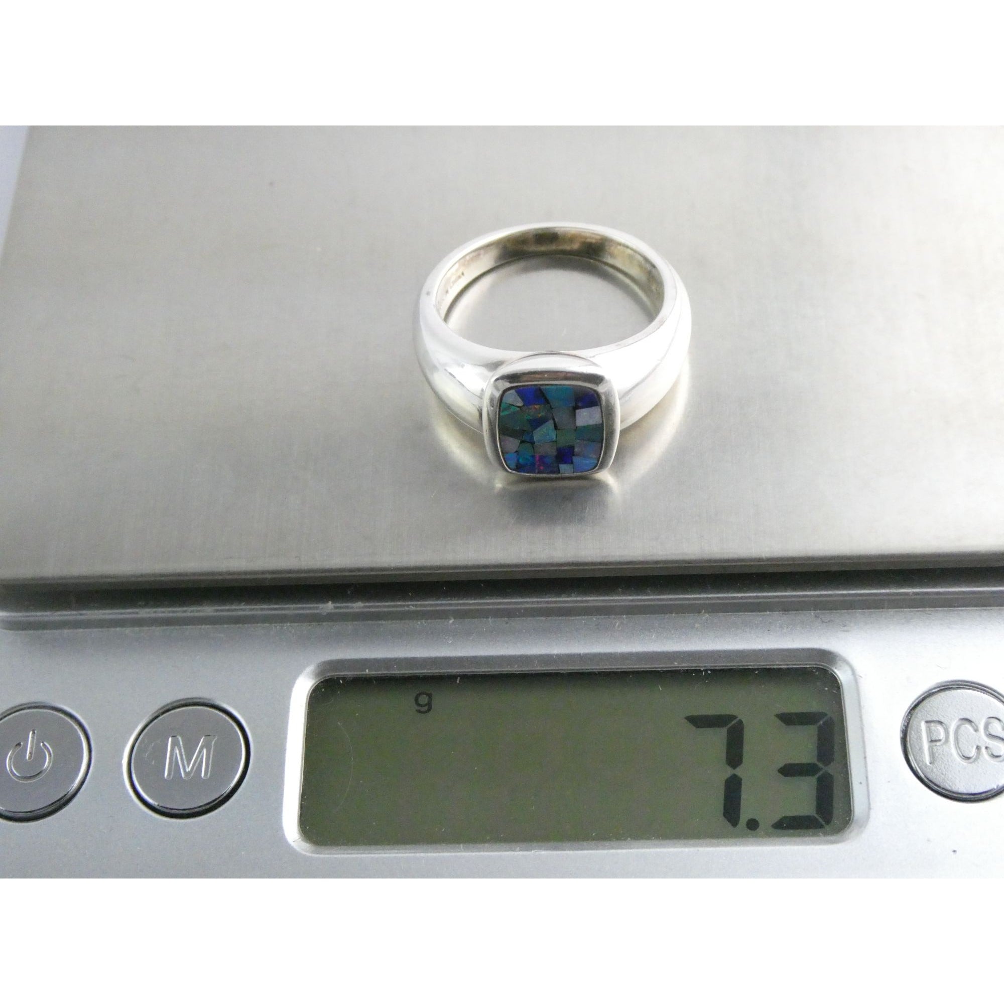 Sterling Silver Blue Opal Mosaic Inlay Ring Size 8 Weighs 7.3g 925