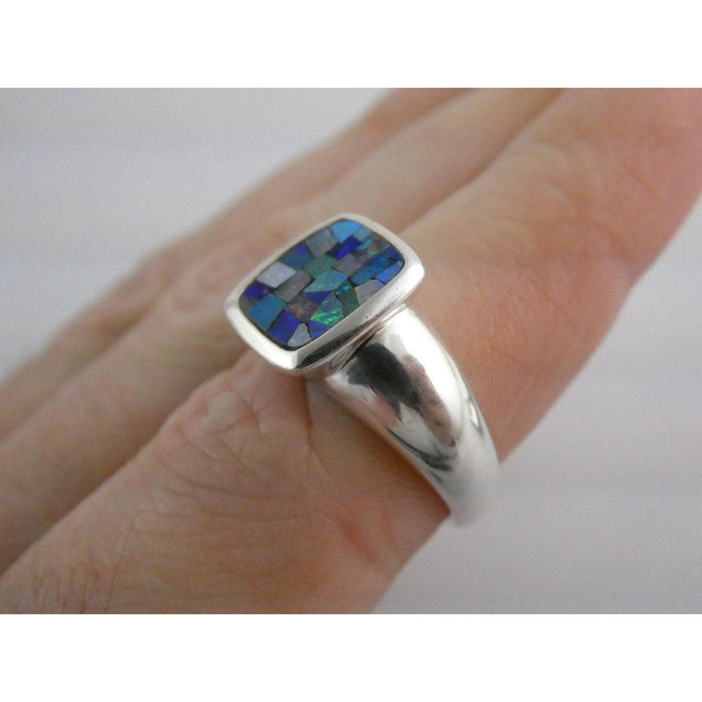 Sterling Silver Blue Opal Mosaic Inlay Ring Size 8 Weighs 7.3g 925