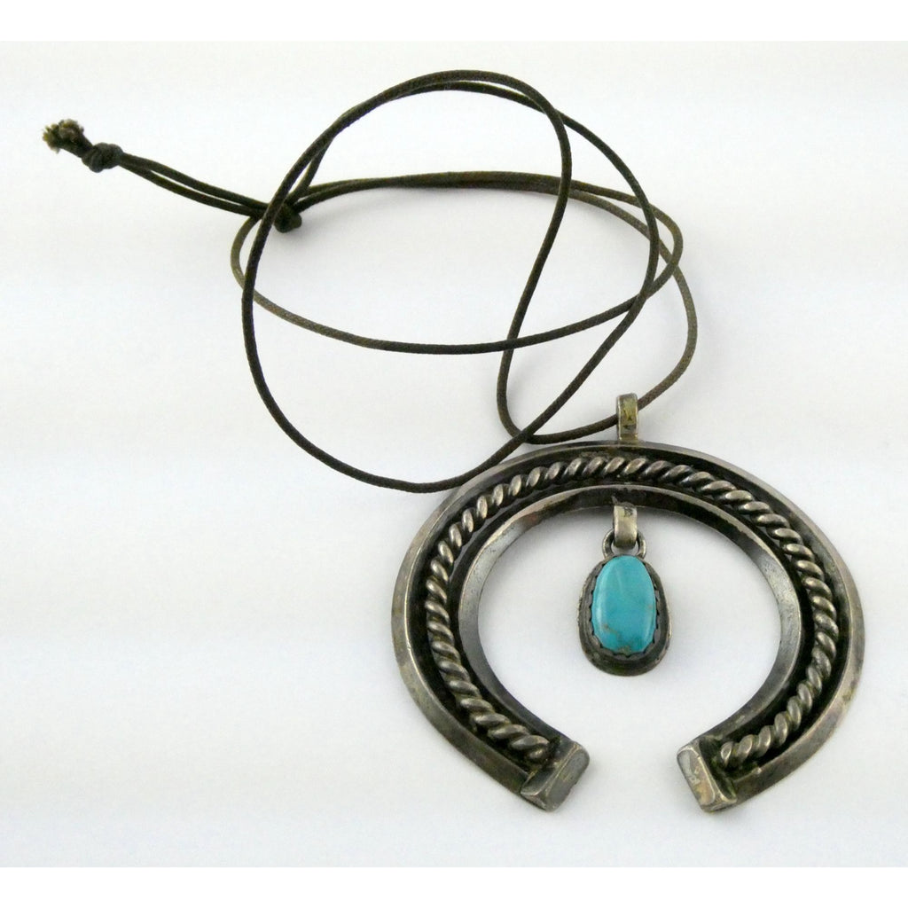 Carl Luthey Navajo Hogan Shop Sterling Silver Turquoise Naja Pendant Necklace