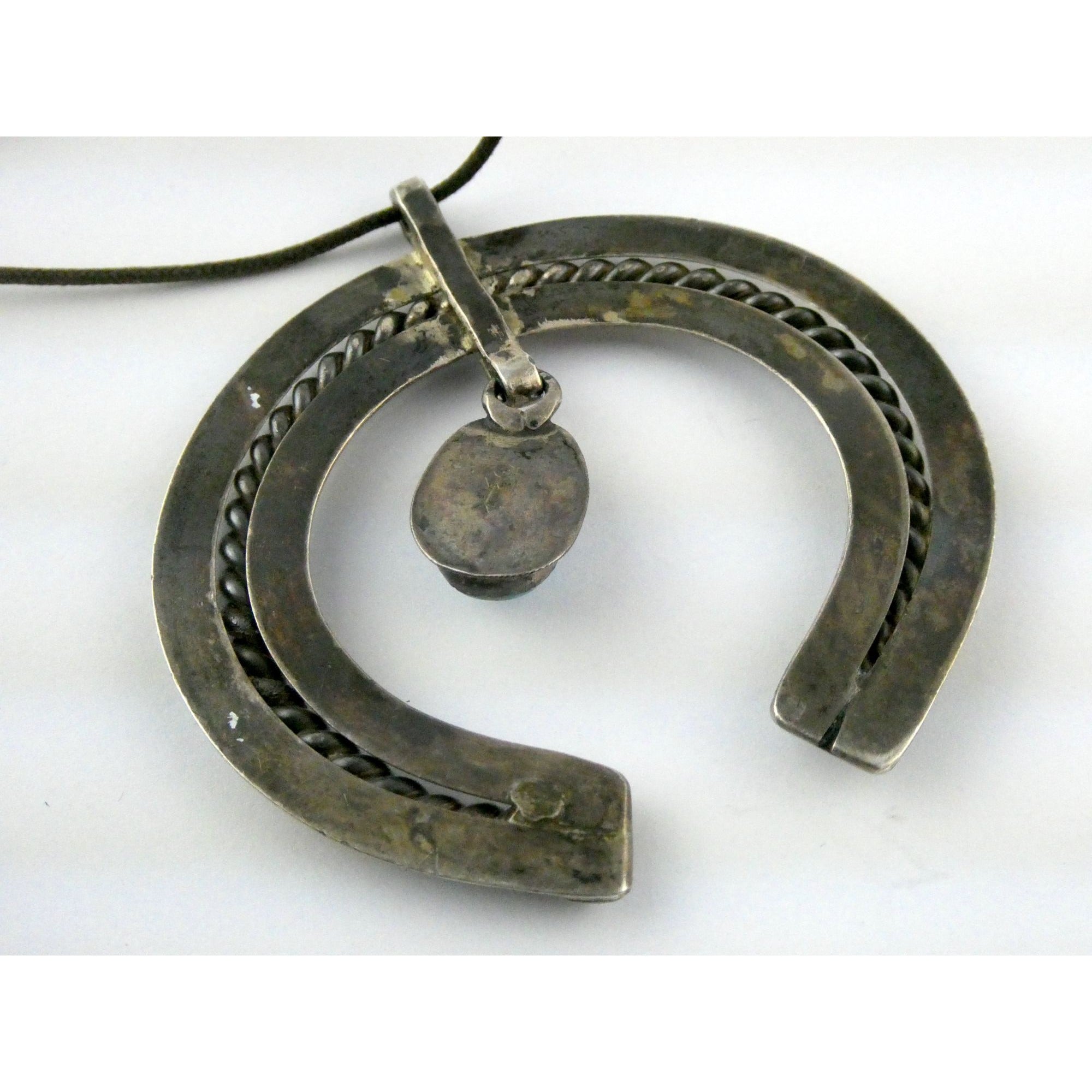 Carl Luthey Navajo Hogan Shop Sterling Silver Turquoise Naja Pendant Necklace
