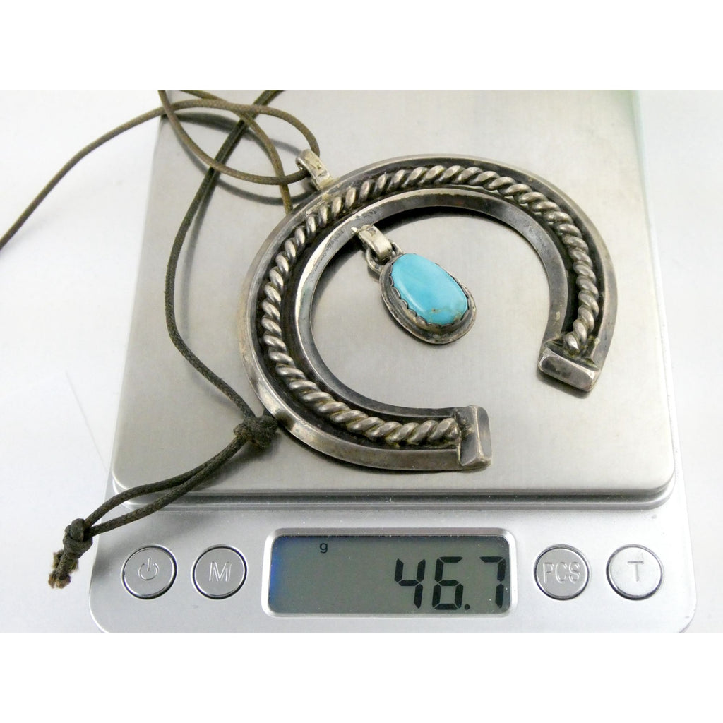Carl Luthey Navajo Hogan Shop Sterling Silver Turquoise Naja Pendant Necklace