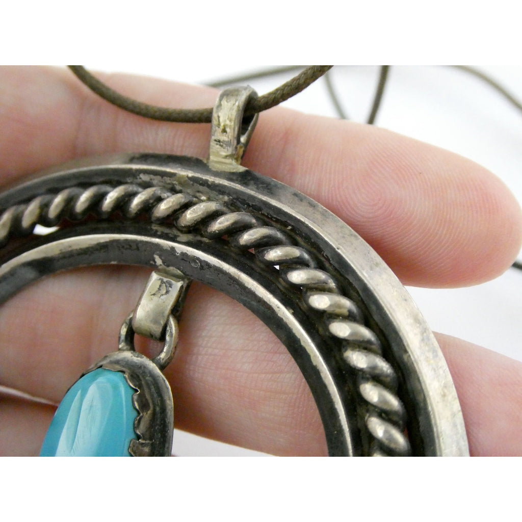 Carl Luthey Navajo Hogan Shop Sterling Silver Turquoise Naja Pendant Necklace