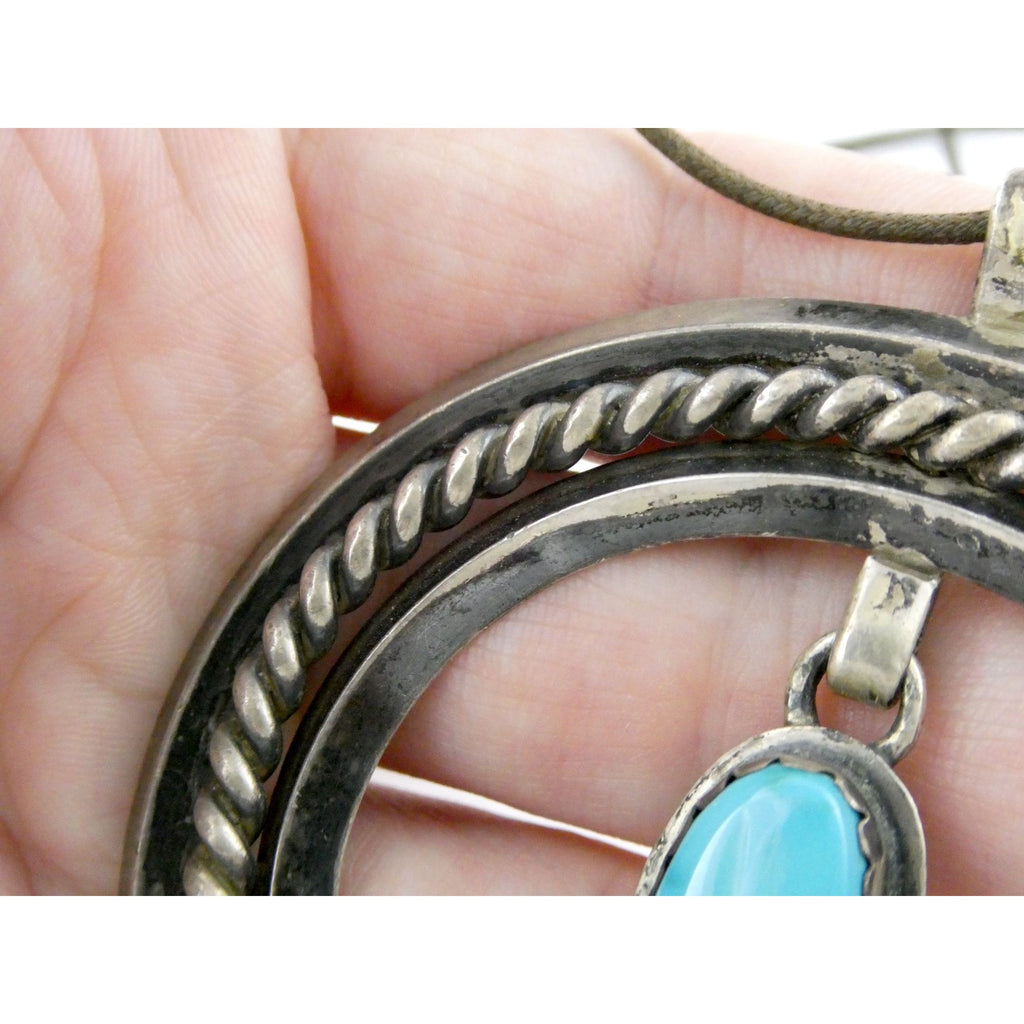 Carl Luthey Navajo Hogan Shop Sterling Silver Turquoise Naja Pendant Necklace