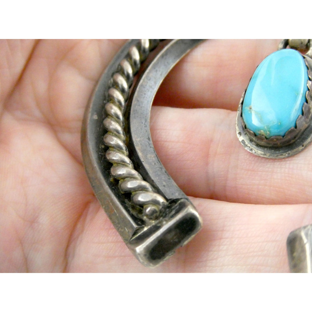 Carl Luthey Navajo Hogan Shop Sterling Silver Turquoise Naja Pendant Necklace