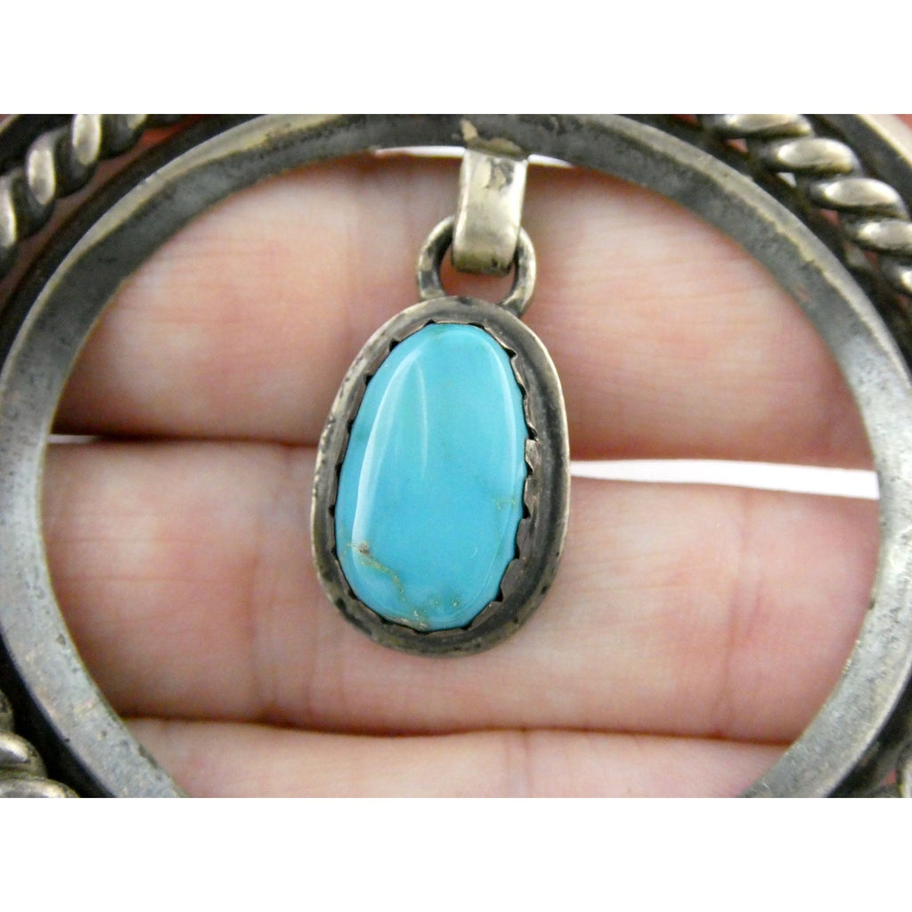 Carl Luthey Navajo Hogan Shop Sterling Silver Turquoise Naja Pendant Necklace
