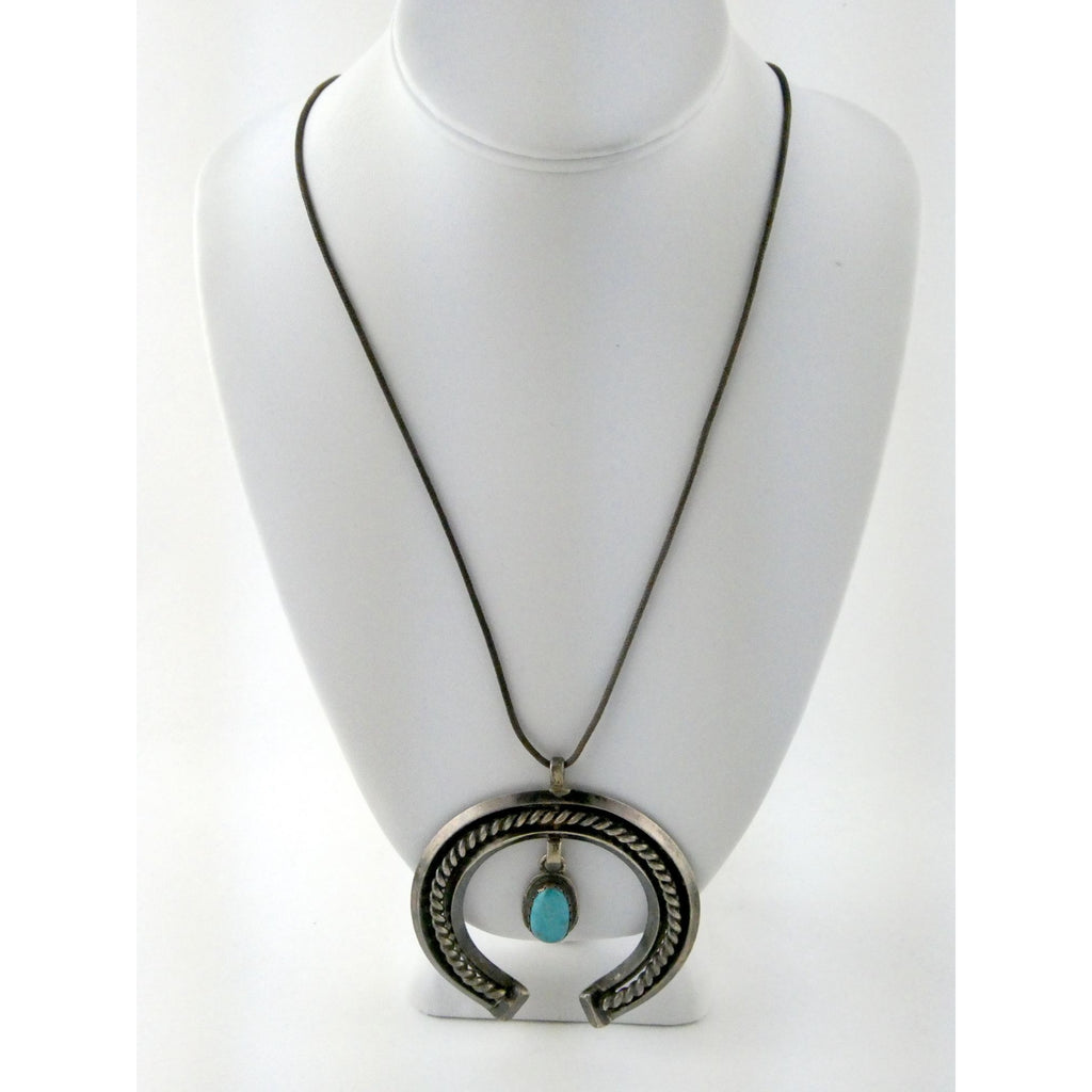 Carl Luthey Navajo Hogan Shop Sterling Silver Turquoise Naja Pendant Necklace