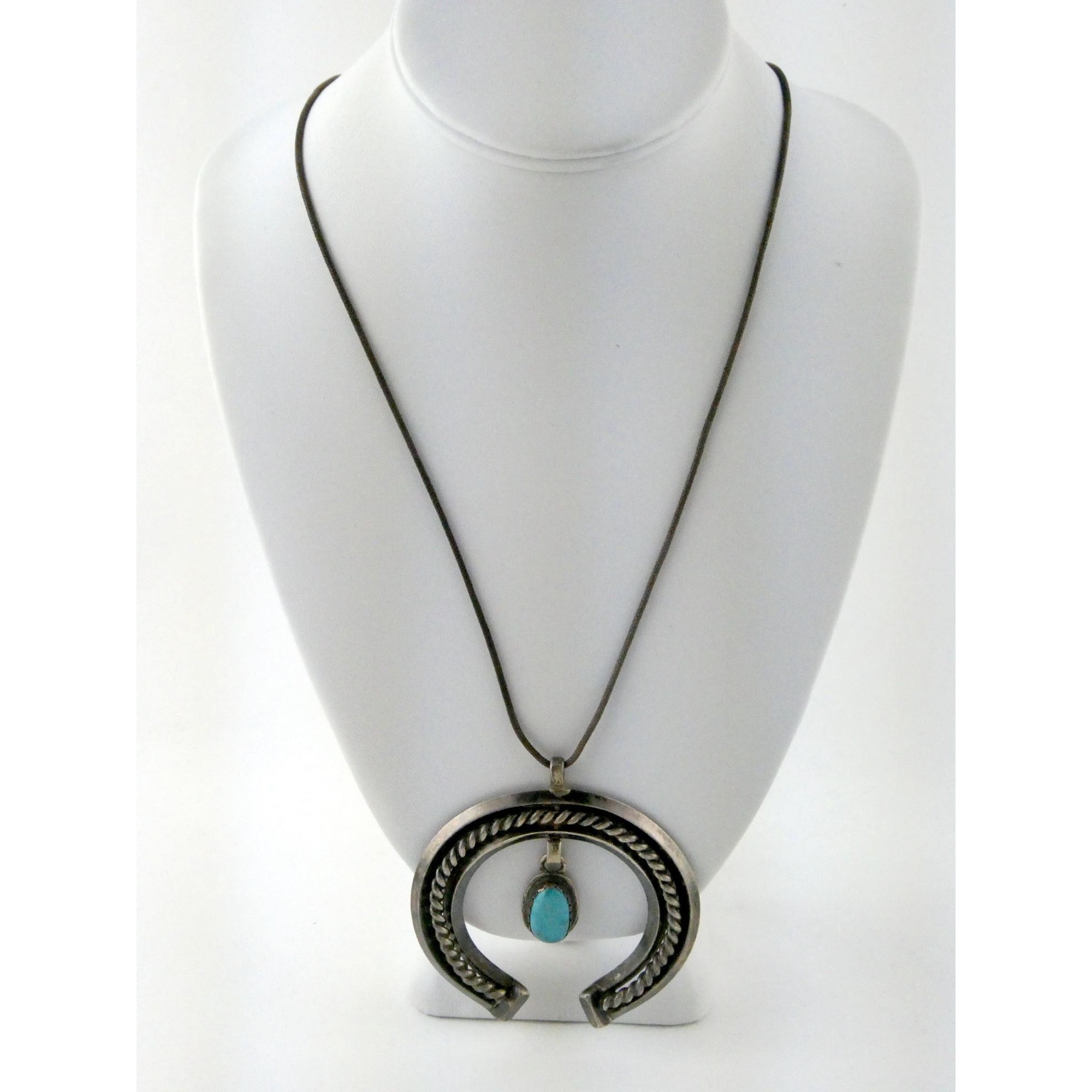 Carl Luthey Navajo Hogan Shop Sterling Silver Turquoise Naja Pendant Necklace