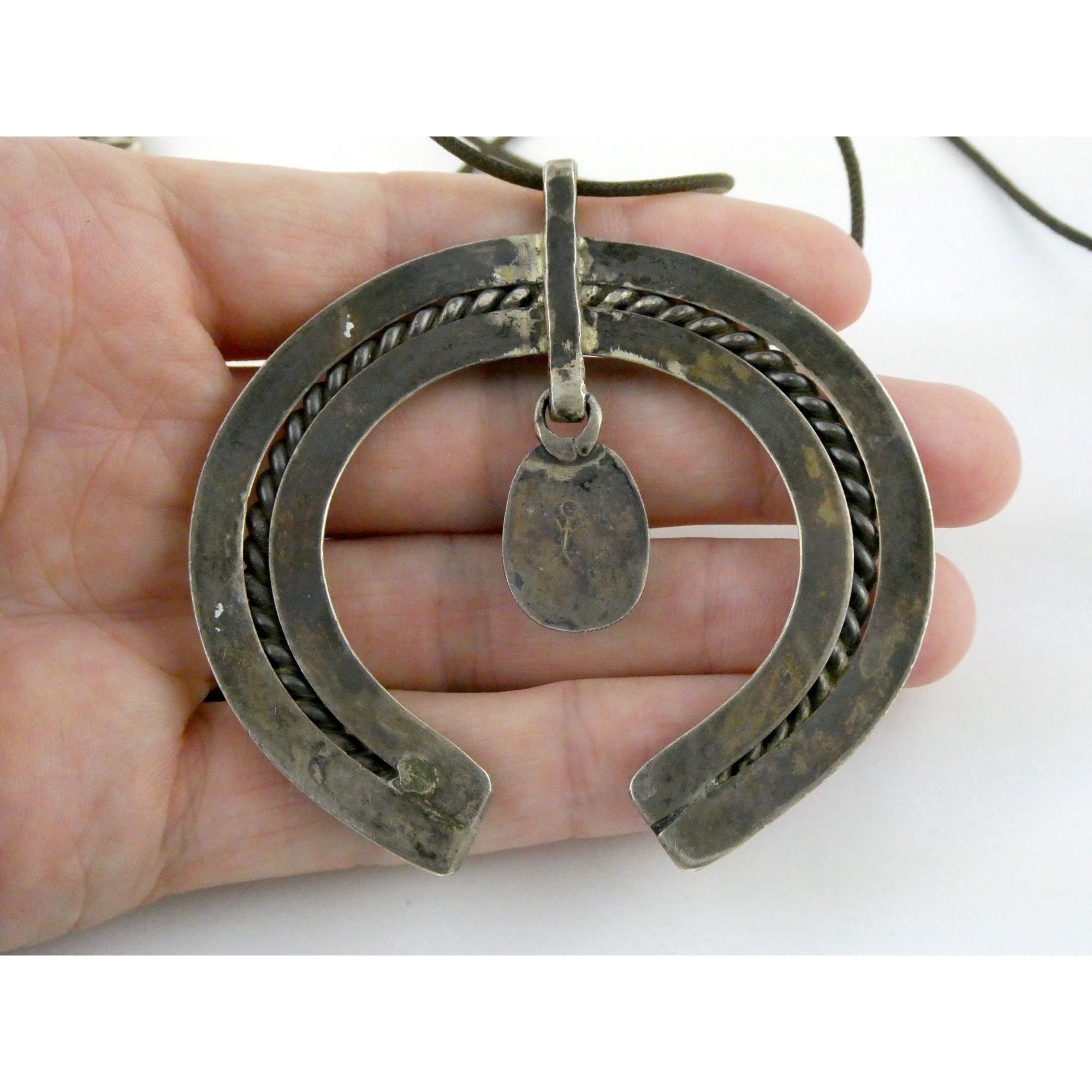 Carl Luthey Navajo Hogan Shop Sterling Silver Turquoise Naja Pendant Necklace