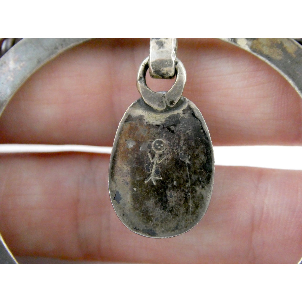 Carl Luthey Navajo Hogan Shop Sterling Silver Turquoise Naja Pendant Necklace