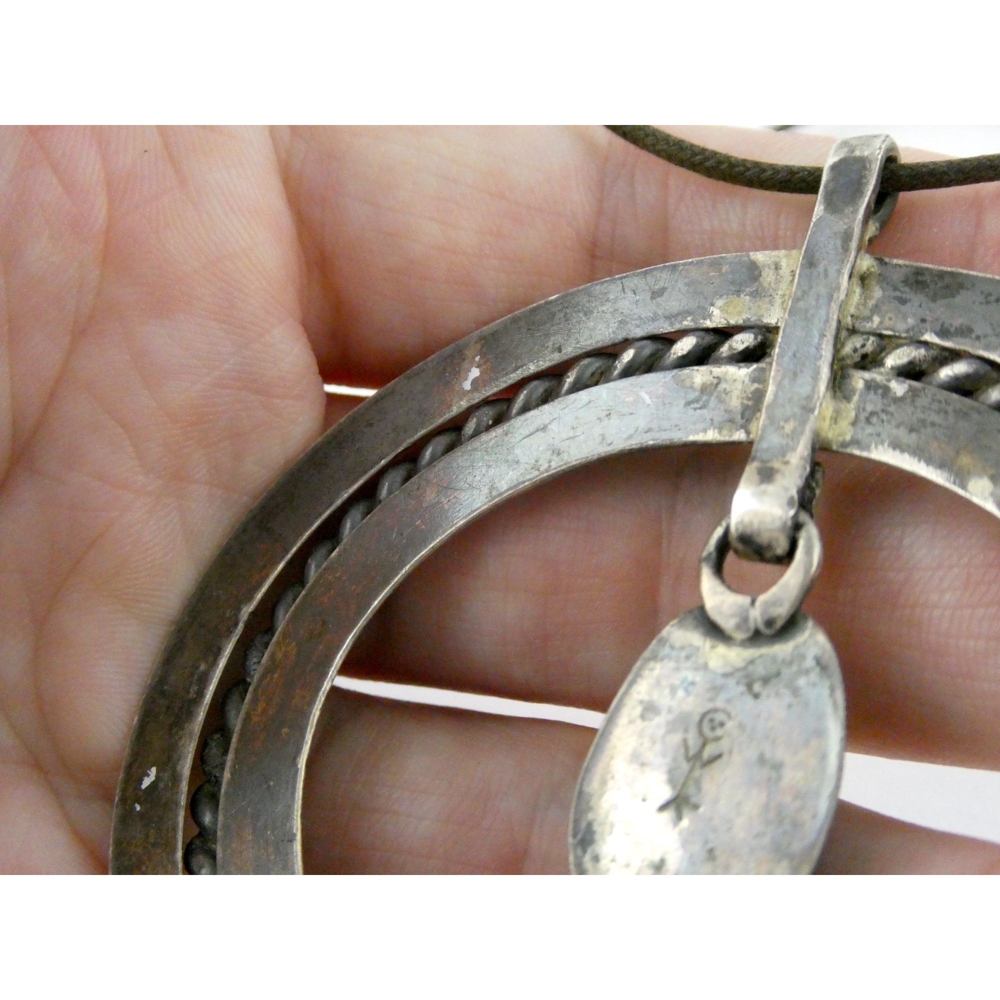 Carl Luthey Navajo Hogan Shop Sterling Silver Turquoise Naja Pendant Necklace
