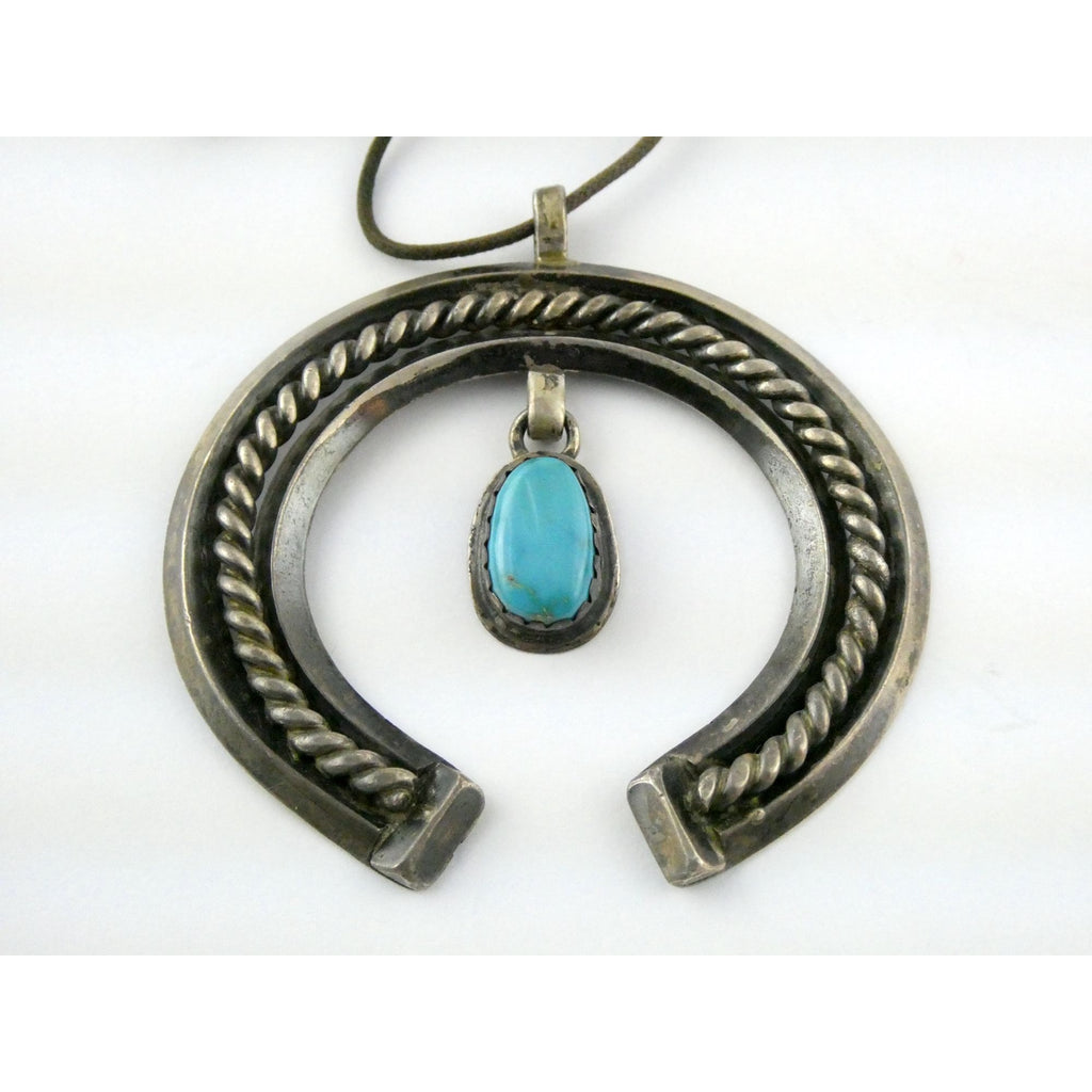 Carl Luthey Navajo Hogan Shop Sterling Silver Turquoise Naja Pendant Necklace