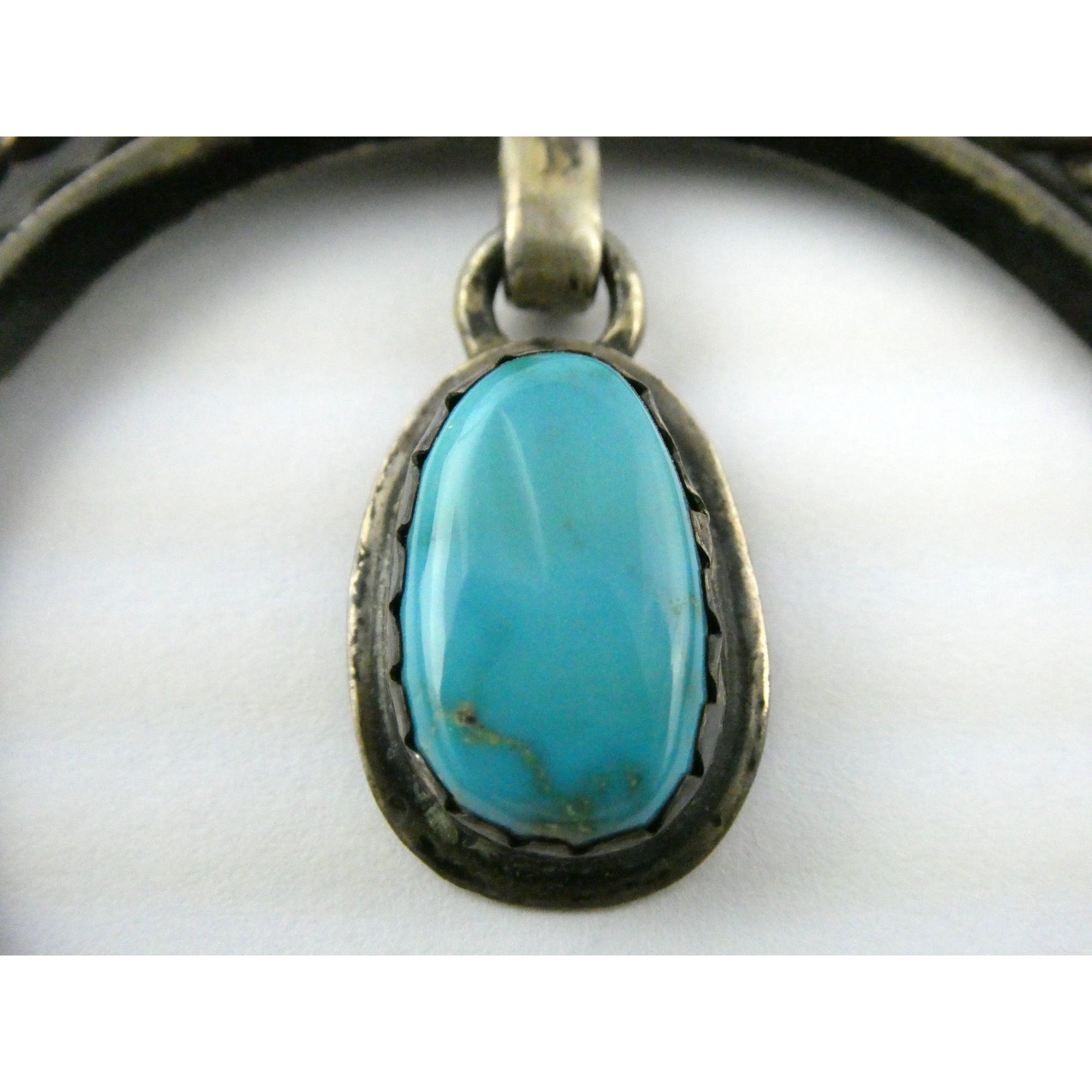 Carl Luthey Navajo Hogan Shop Sterling Silver Turquoise Naja Pendant Necklace