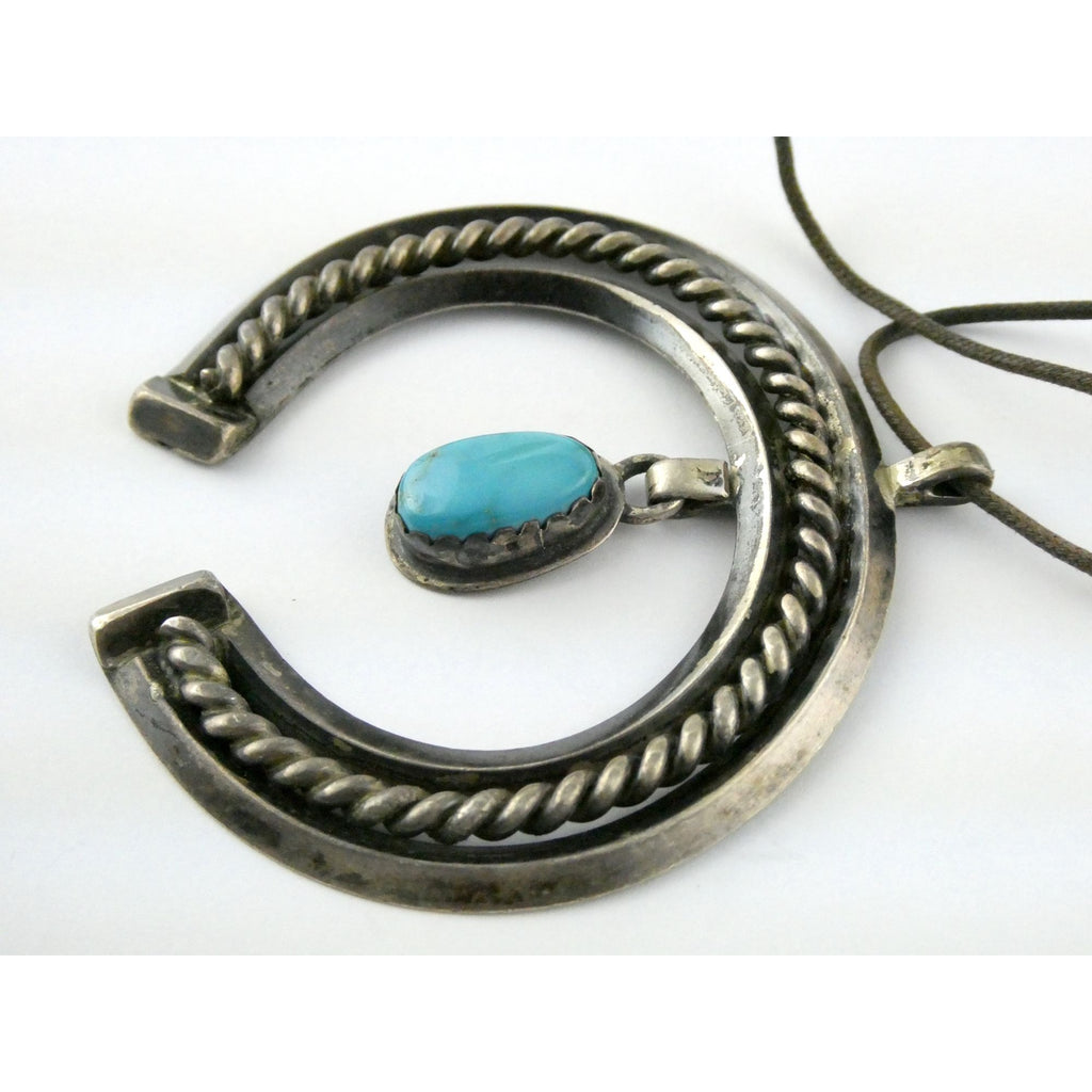 Carl Luthey Navajo Hogan Shop Sterling Silver Turquoise Naja Pendant Necklace