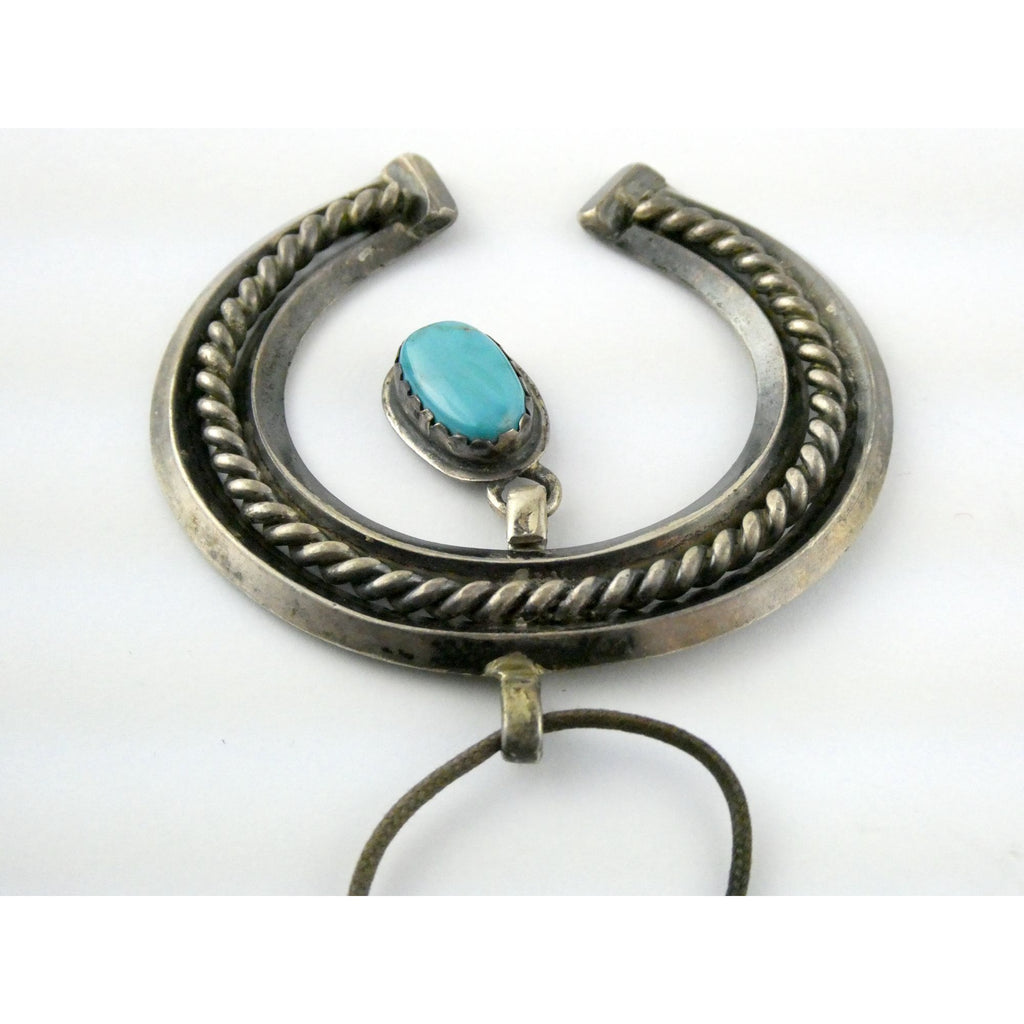 Carl Luthey Navajo Hogan Shop Sterling Silver Turquoise Naja Pendant Necklace