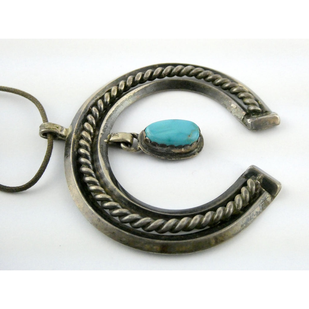 Carl Luthey Navajo Hogan Shop Sterling Silver Turquoise Naja Pendant Necklace
