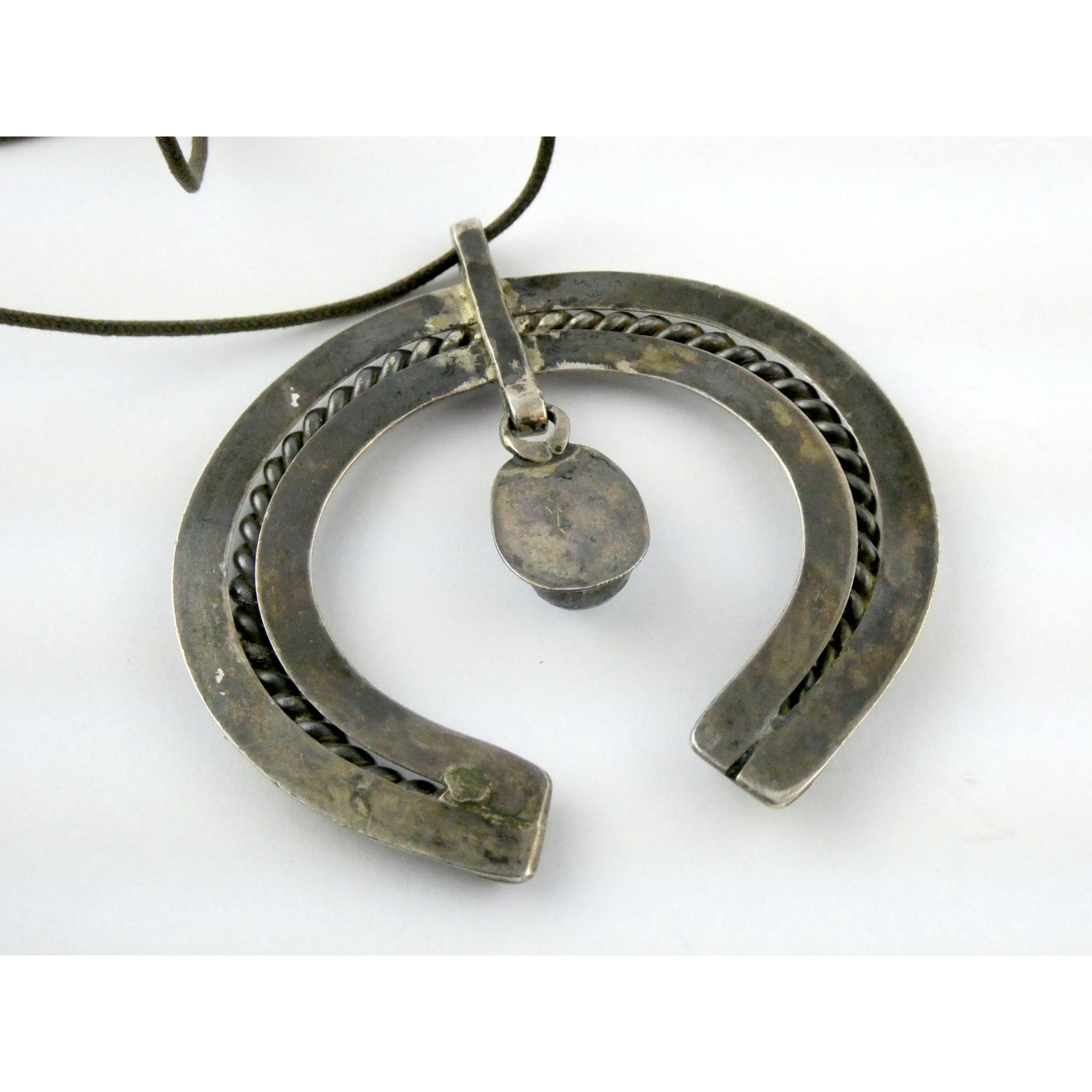 Carl Luthey Navajo Hogan Shop Sterling Silver Turquoise Naja Pendant Necklace