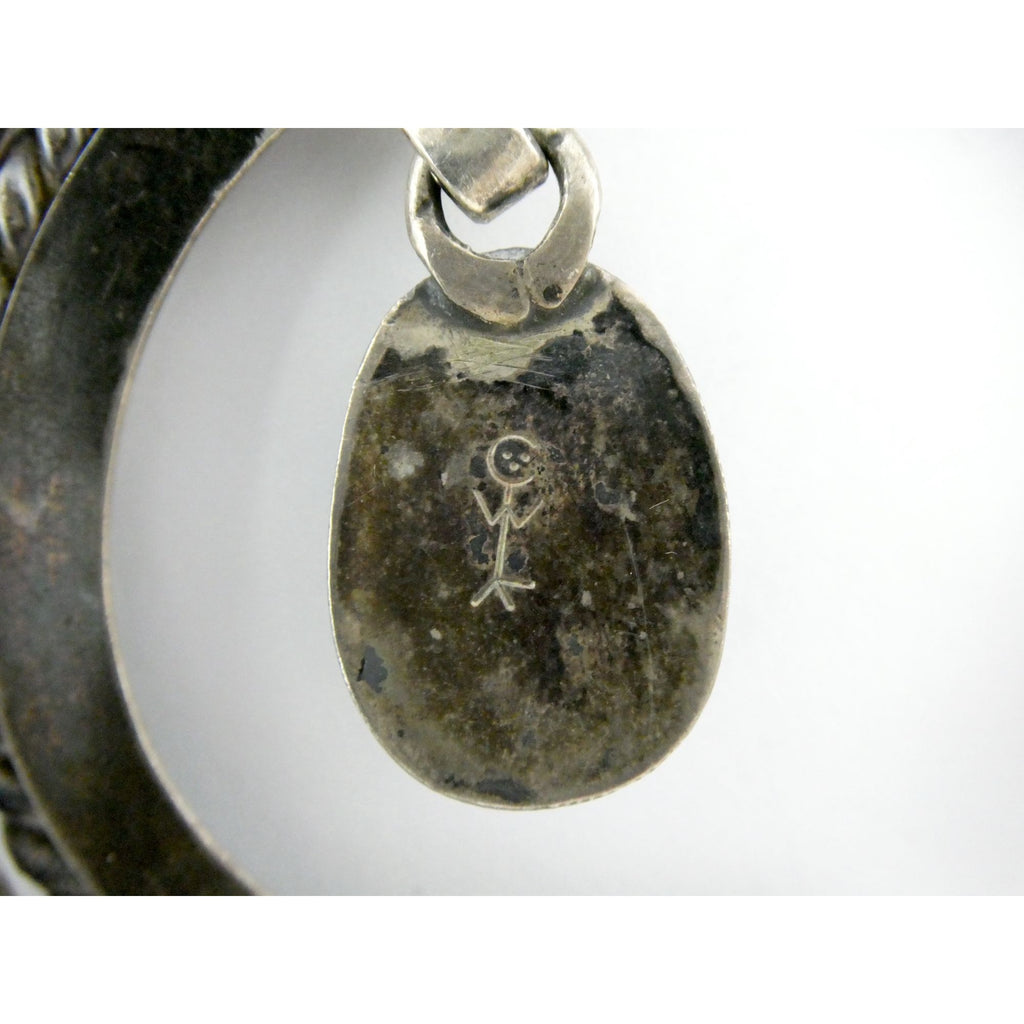 Carl Luthey Navajo Hogan Shop Sterling Silver Turquoise Naja Pendant Necklace