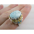 Sterling Silver Larimar and Blue Apatite Accented Ring 925 Size 8 10 Gram Weight