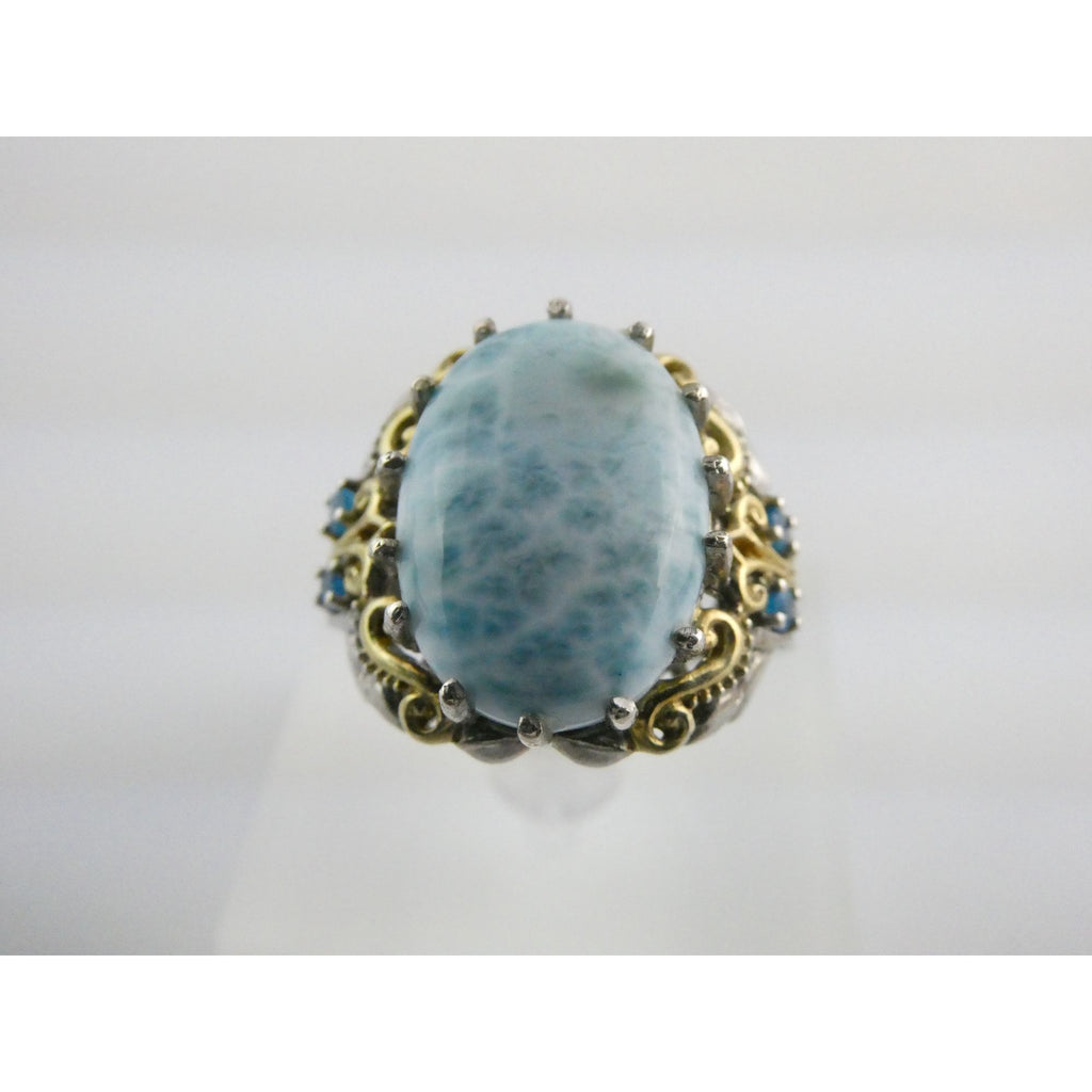 Sterling Silver Larimar and Blue Apatite Accented Ring 925 Size 8 10 Gram Weight