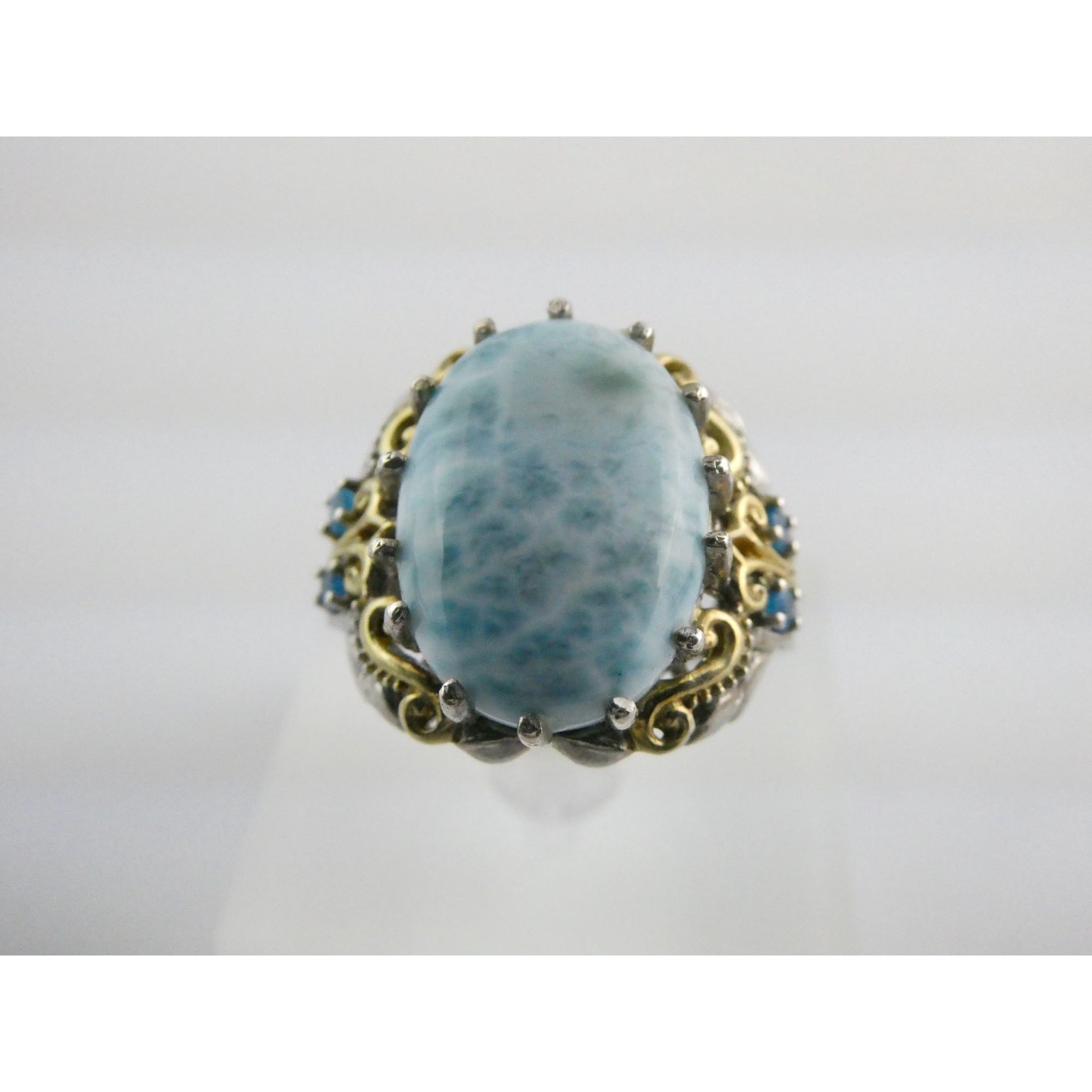 Sterling Silver Larimar and Blue Apatite Accented Ring 925 Size 8 10 Gram Weight