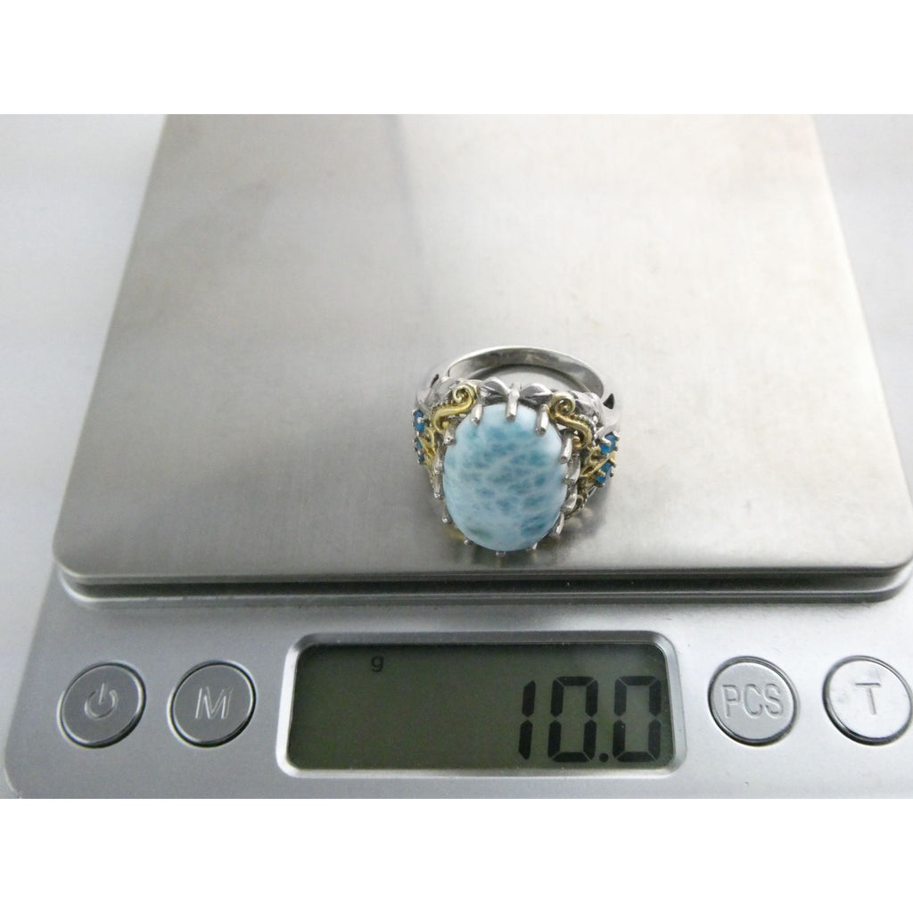 Sterling Silver Larimar and Blue Apatite Accented Ring 925 Size 8 10 Gram Weight