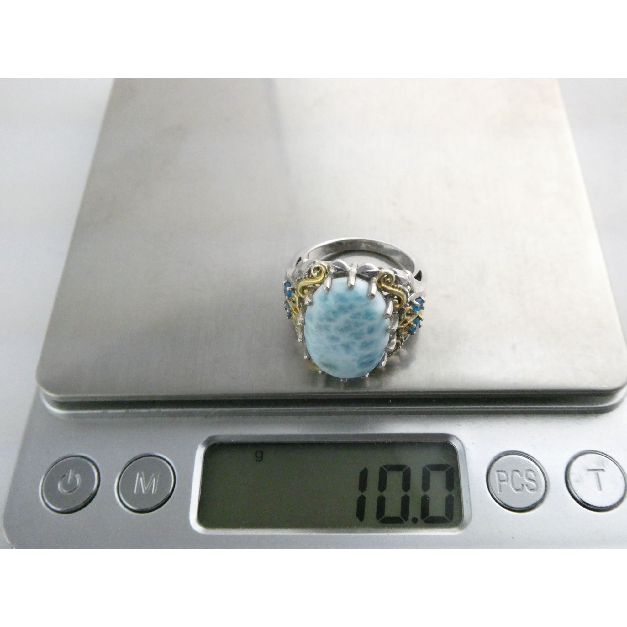Sterling Silver Larimar and Blue Apatite Accented Ring 925 Size 8 10 Gram Weight