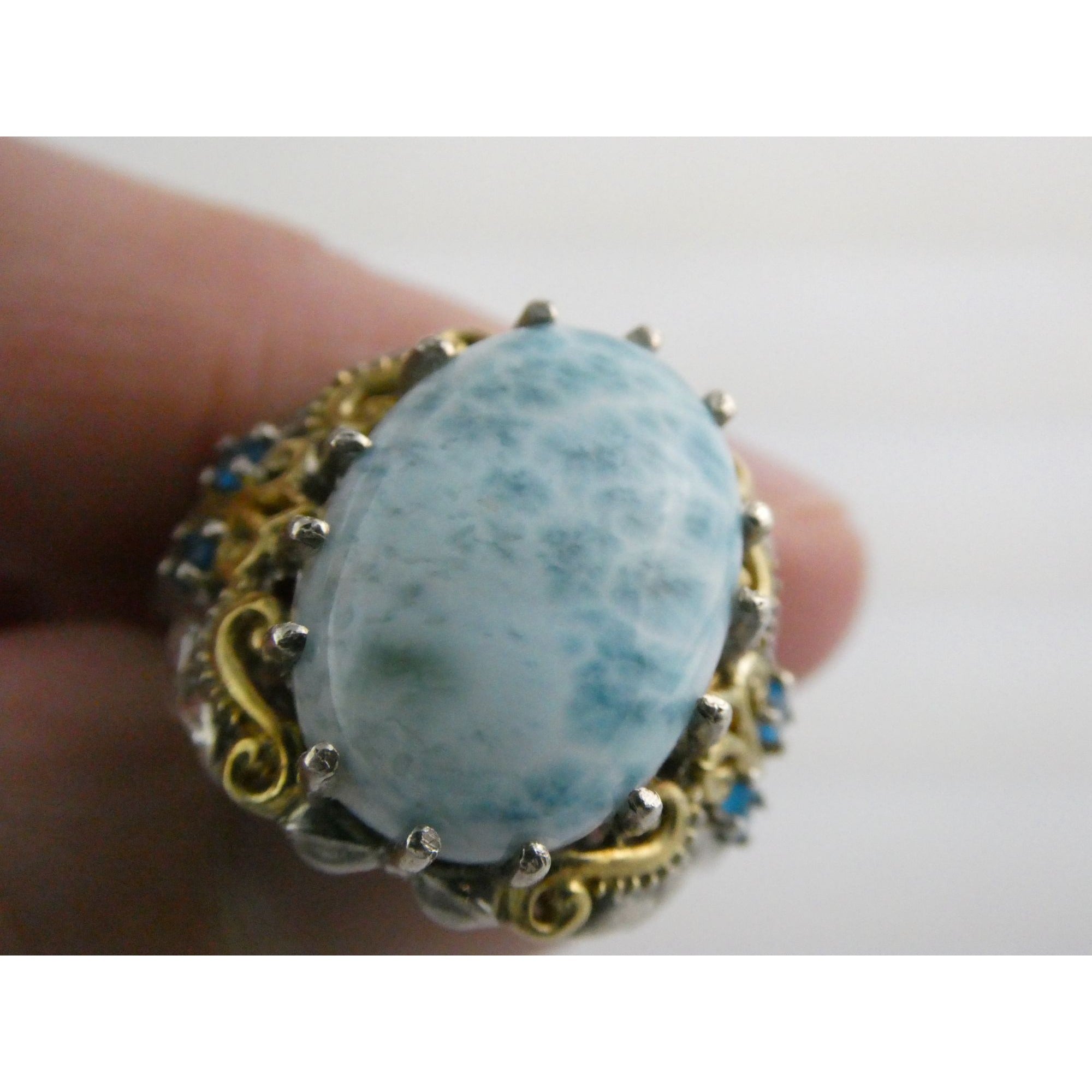 Sterling Silver Larimar and Blue Apatite Accented Ring 925 Size 8 10 Gram Weight