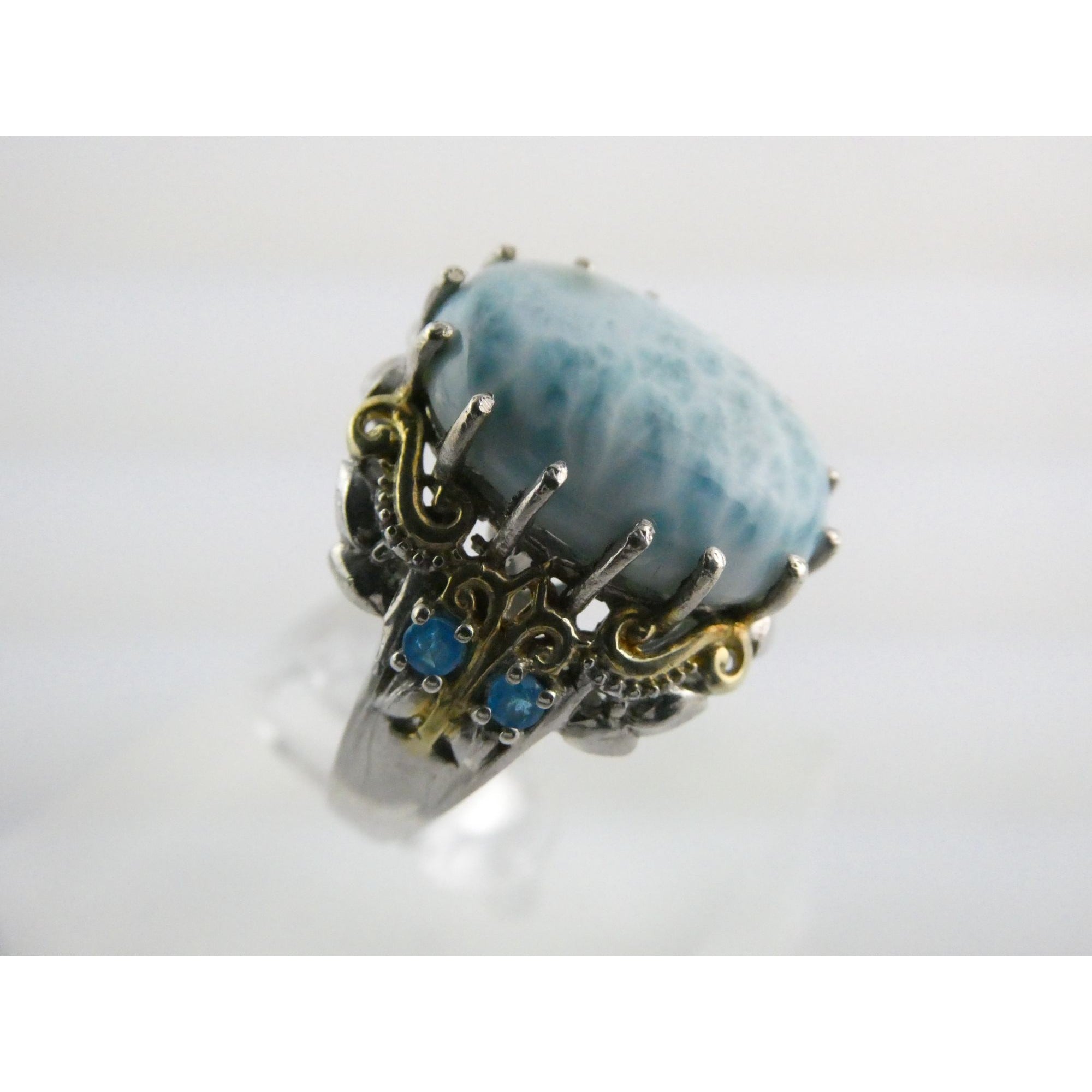 Sterling Silver Larimar and Blue Apatite Accented Ring 925 Size 8 10 Gram Weight