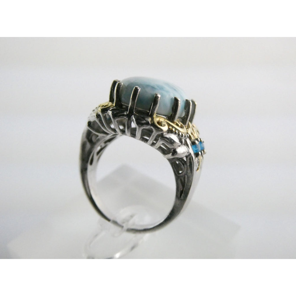Sterling Silver Larimar and Blue Apatite Accented Ring 925 Size 8 10 Gram Weight