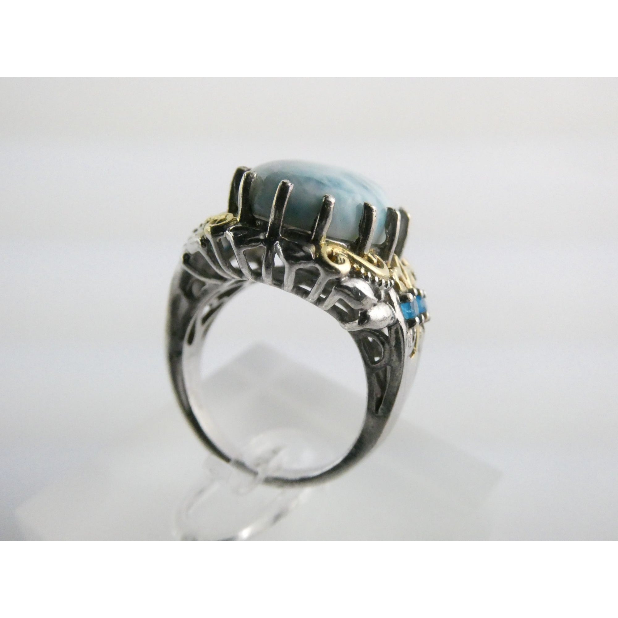 Sterling Silver Larimar and Blue Apatite Accented Ring 925 Size 8 10 Gram Weight