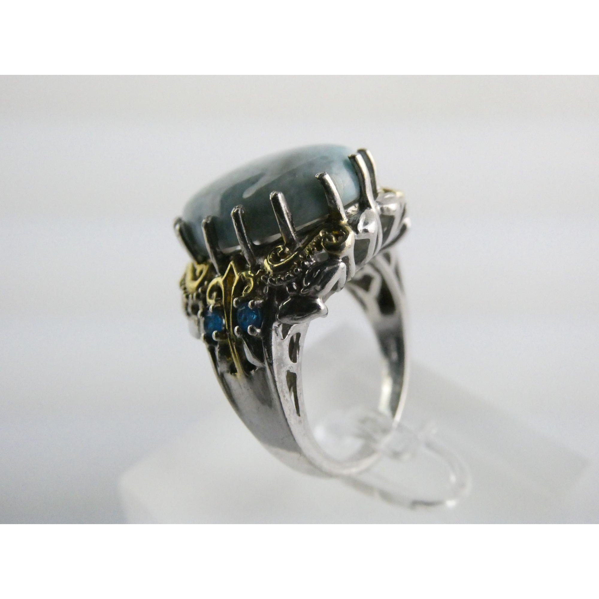 Sterling Silver Larimar and Blue Apatite Accented Ring 925 Size 8 10 Gram Weight