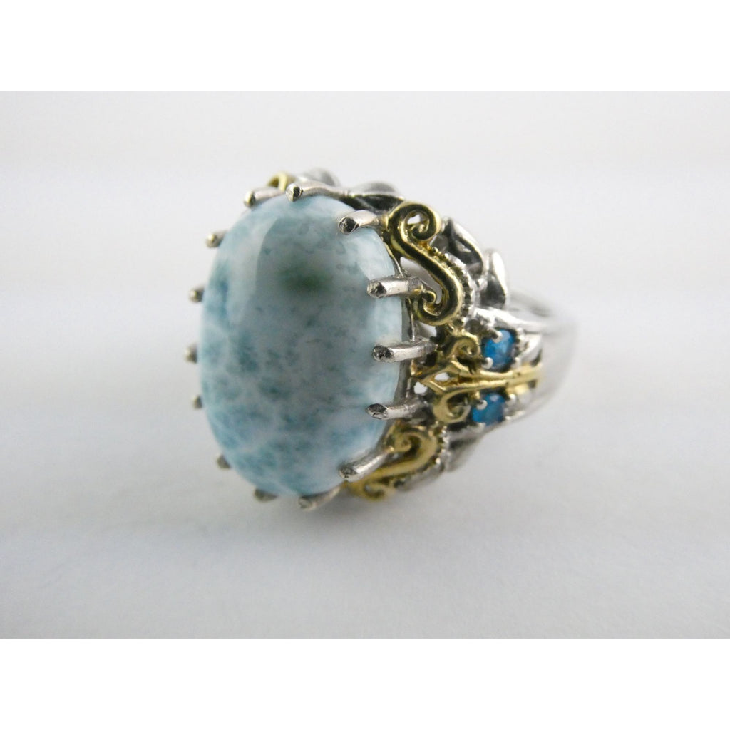 Sterling Silver Larimar and Blue Apatite Accented Ring 925 Size 8 10 Gram Weight